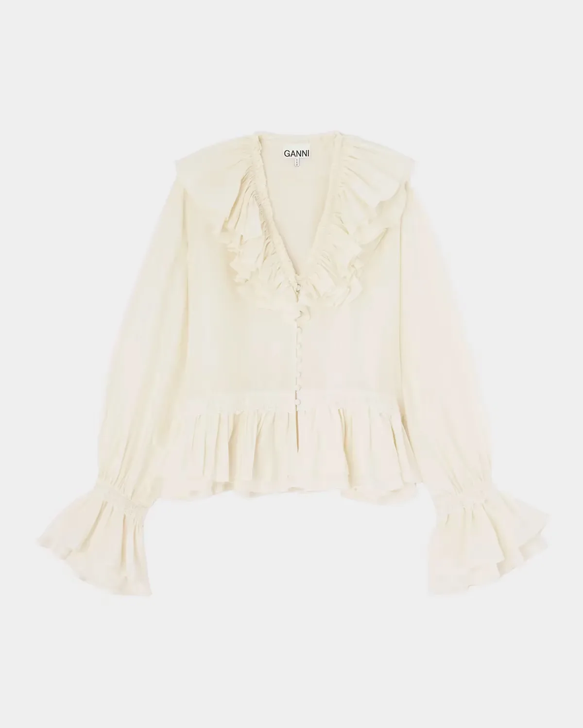 Ruffled Silk-Blend Blouse by GANNI