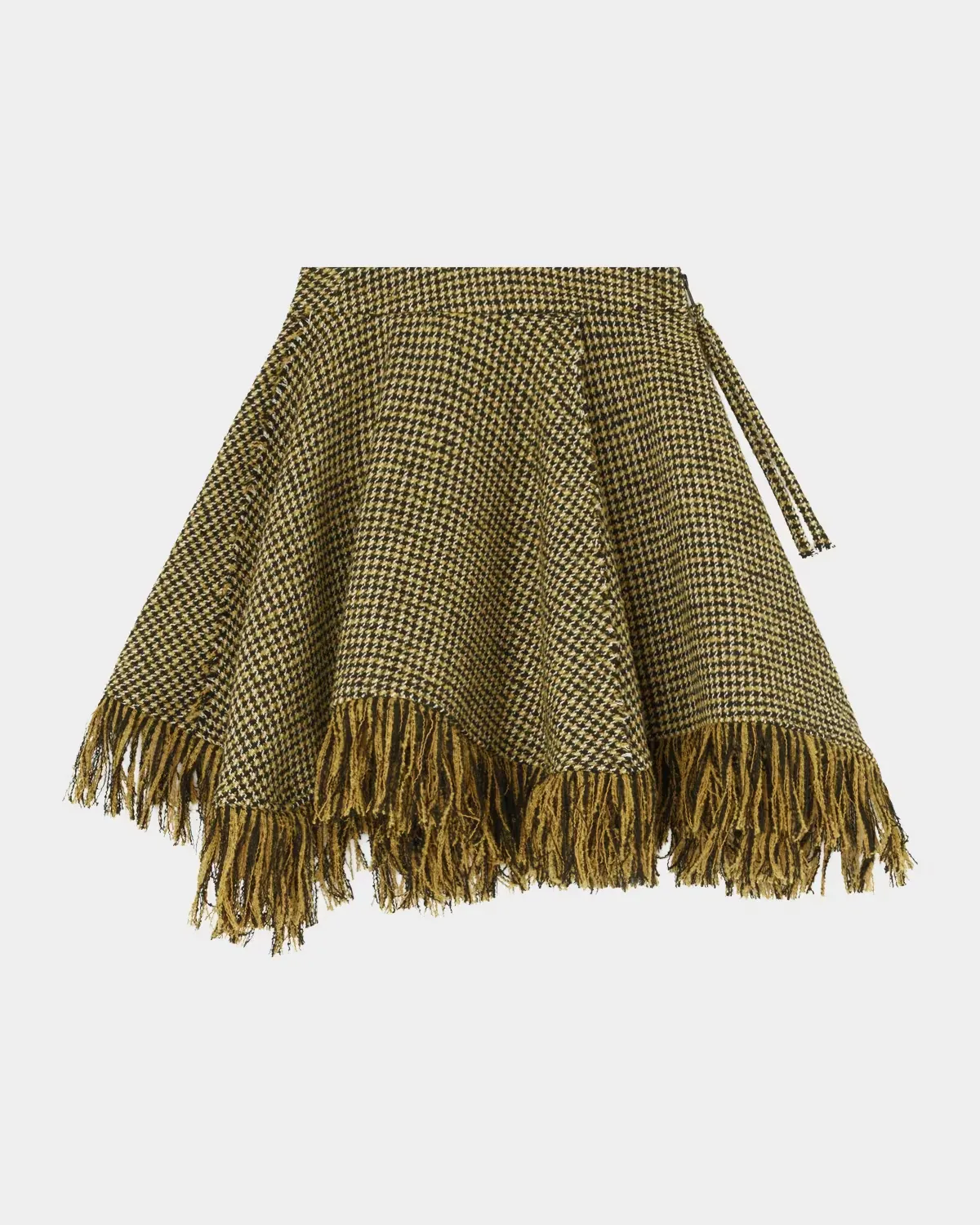 Fringed Houndstooth Asymmetric Mini Skirt by GANNI