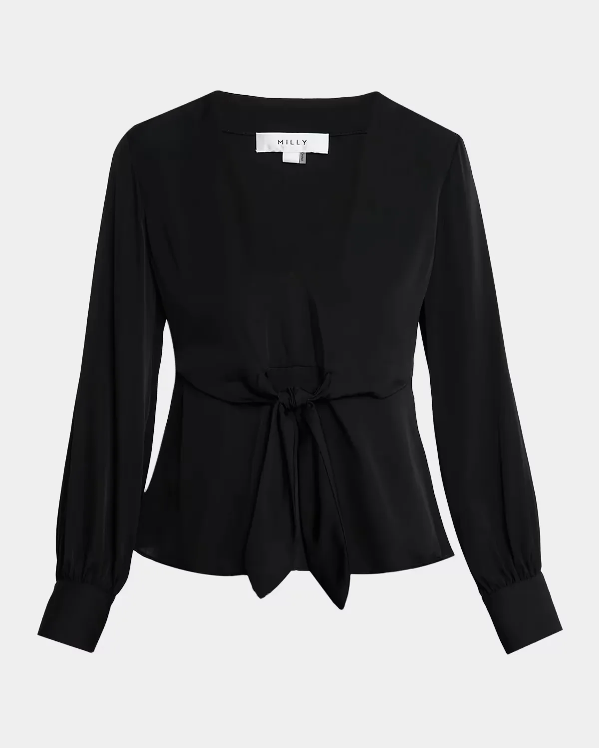 Noa Stretch-Silk Tie V-Neck Top by Milly