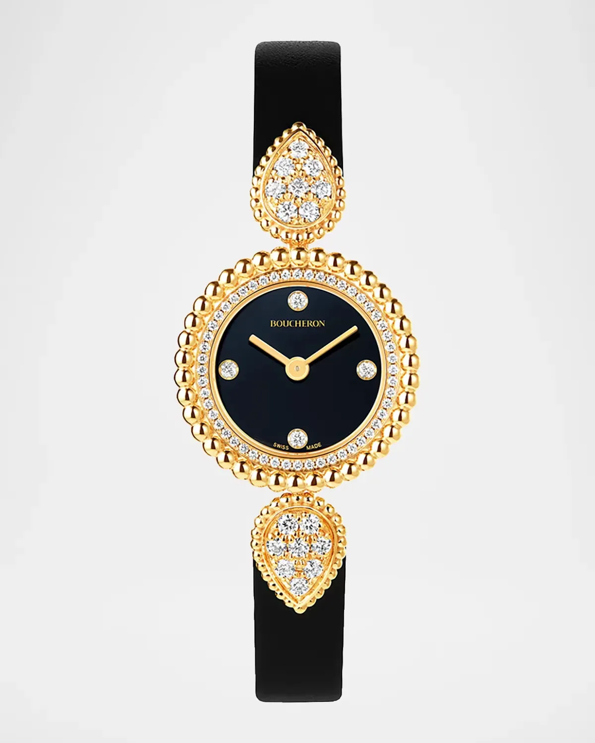 Serpent Boheme 18K Yellow Gold Black Leather Watch with Diamonds, 23mm by Boucheron