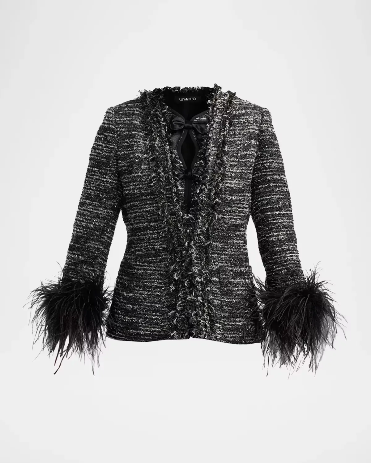 Adley Ostrich Feather-Trim Tweed Jacket by Ungaro