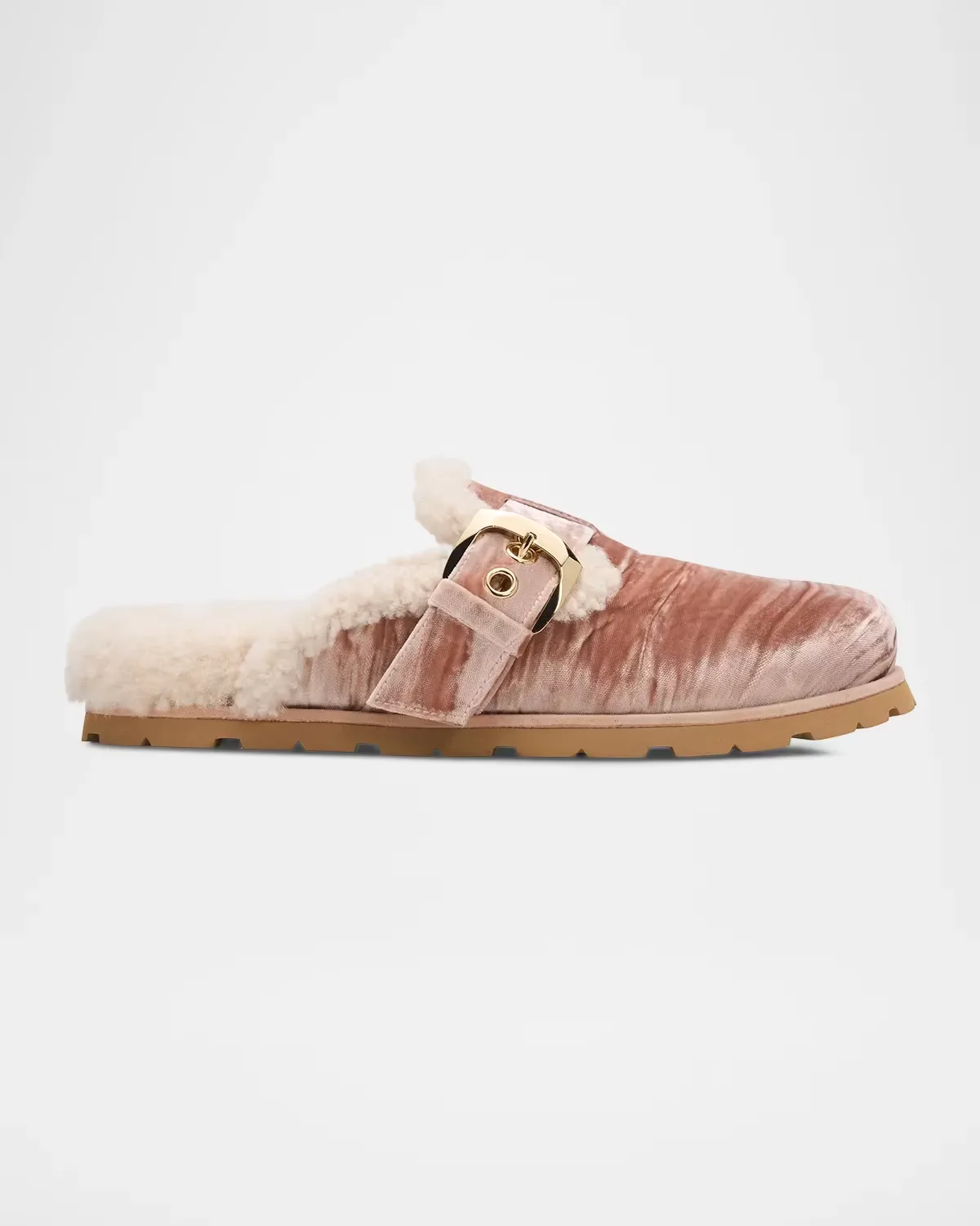 Dara Shearling-Lined Suede Buckle Mules by Stuart Weitzman