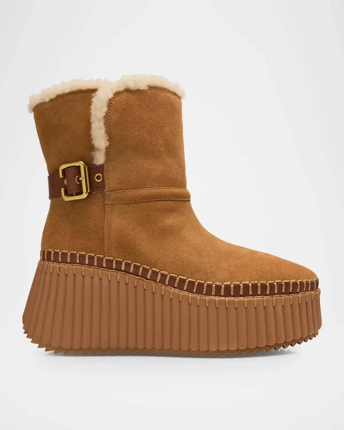 Nama Shearling-Lined Suede Ankle Boots by Chloé