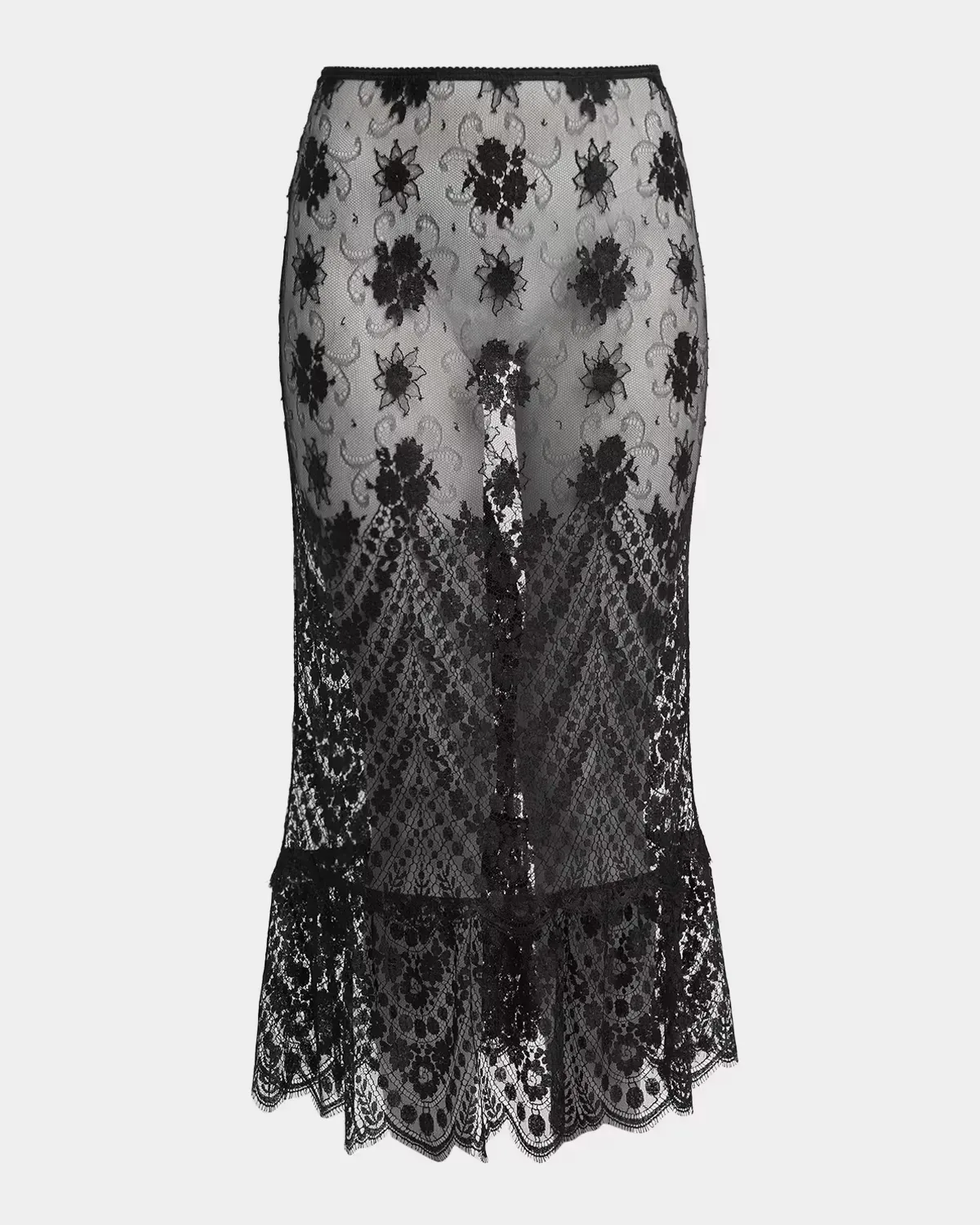 Sheer Chantilly Lace Ruffle Midi Skirt by Dolce & Gabbana