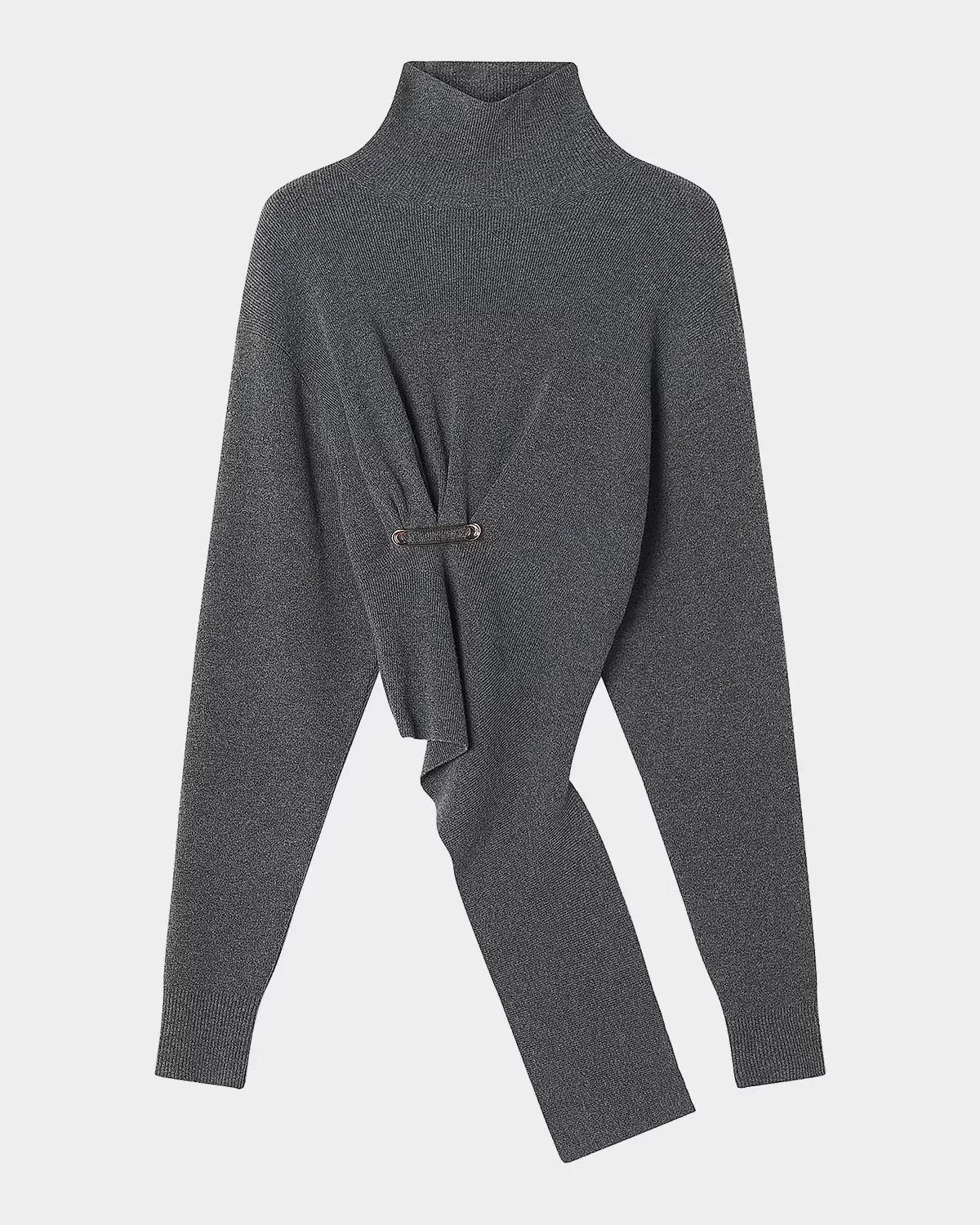 Asymmetric Safety-Pin Gathered Cashmere Turtleneck Sweater by Lanvin