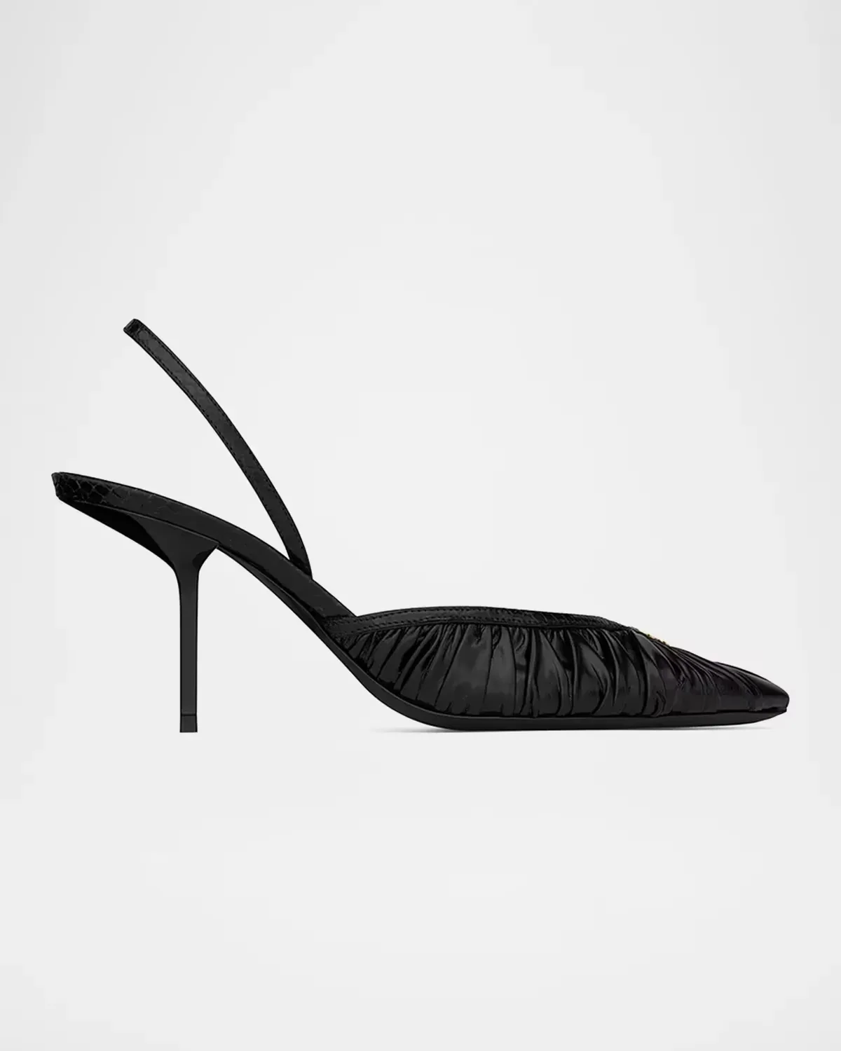 60mm YSL Ruched Leather Slingback Pumps by Saint Laurent