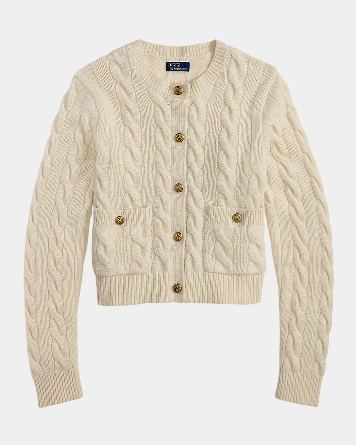 Cable-Knit Wool-Cashmere Crop Cardigan by Ralph Lauren