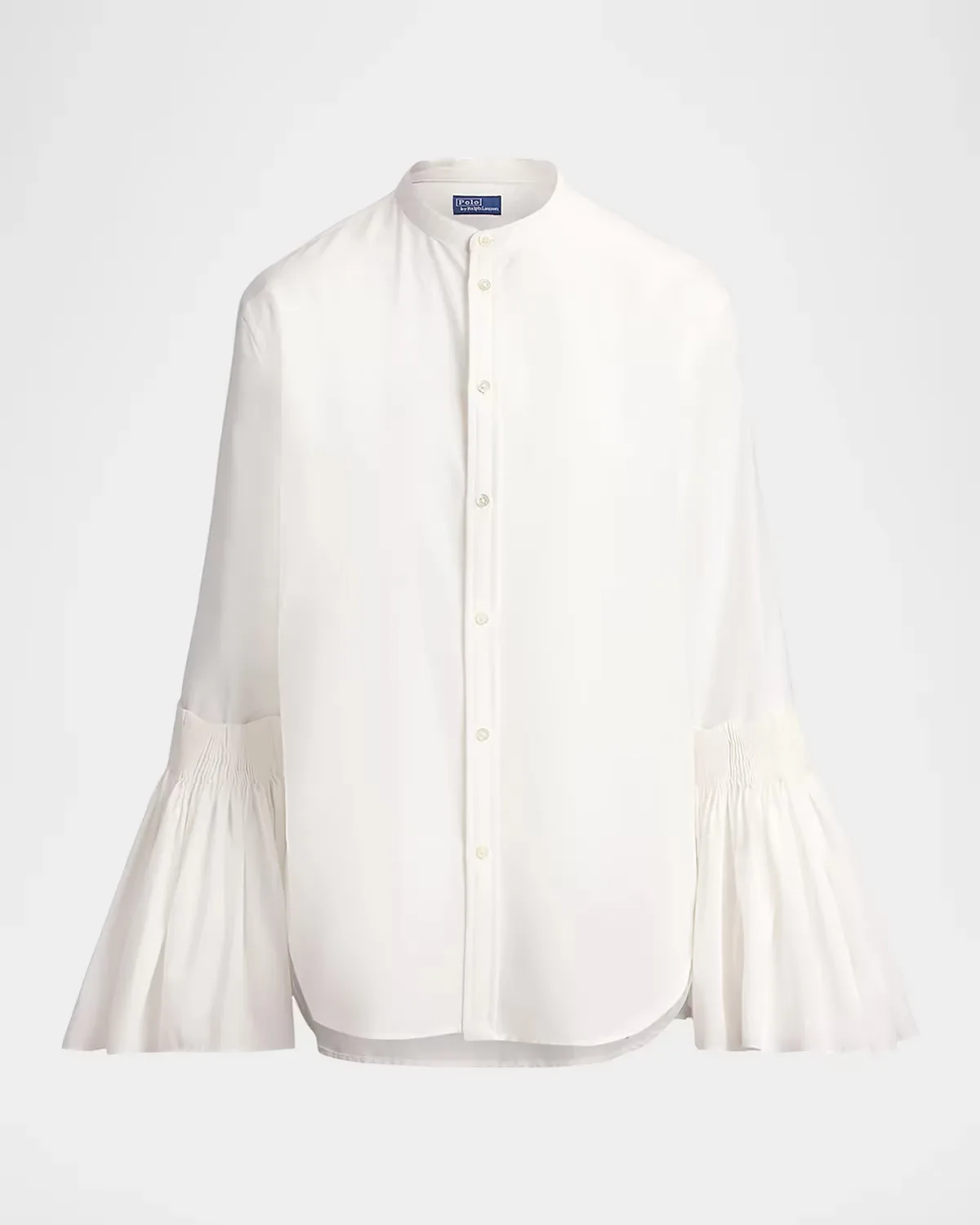 Pleated Bell-Sleeve Cotton-Silk Shirt