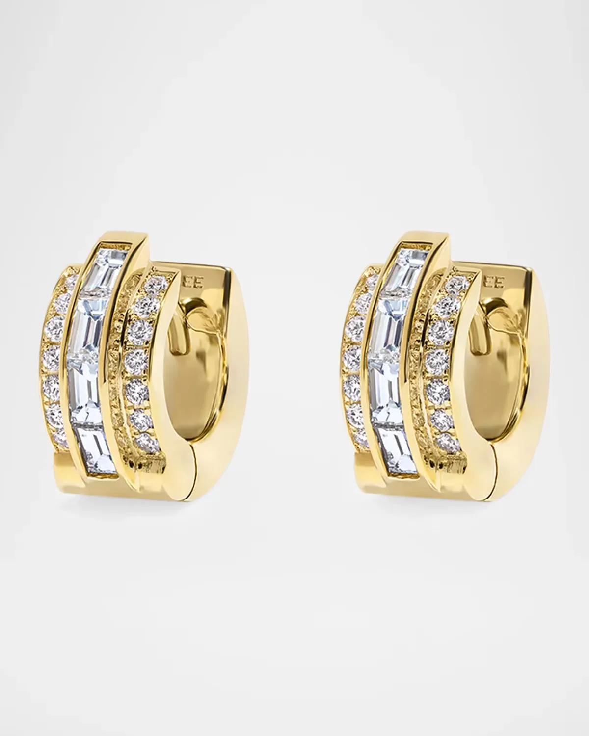 18K Staircase Pave and Baguette Huggie Earrings by AZLEE
