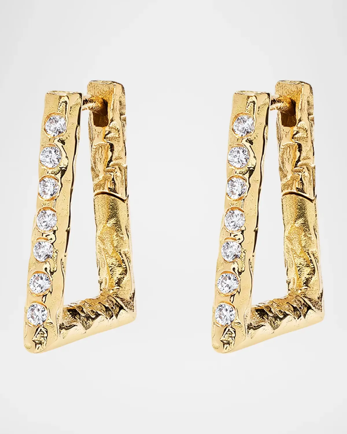 18K Weathered Forma Diamond Hoop Earrings by AZLEE