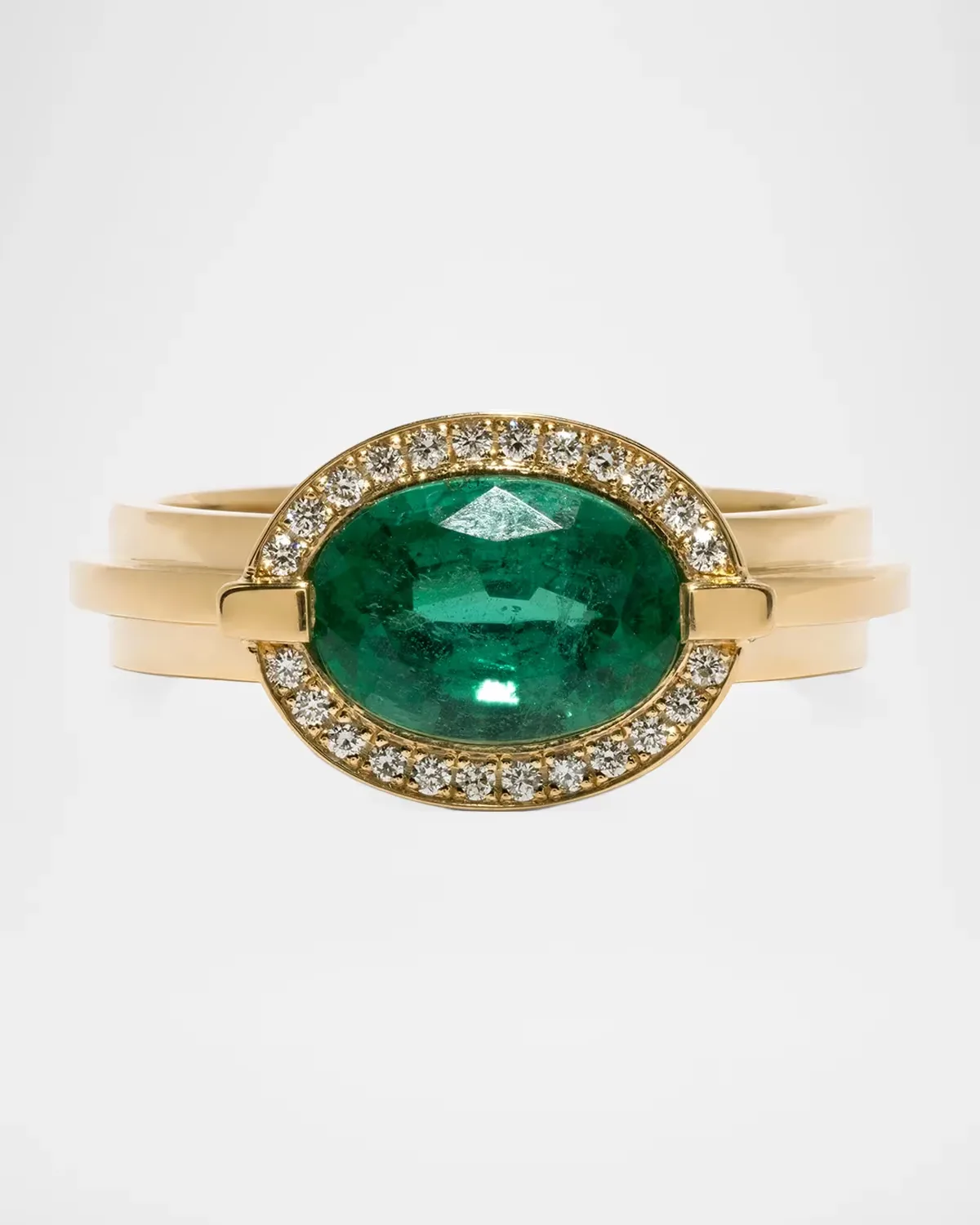 18K Staircase Emerald and Diamond Floating Ring by AZLEE