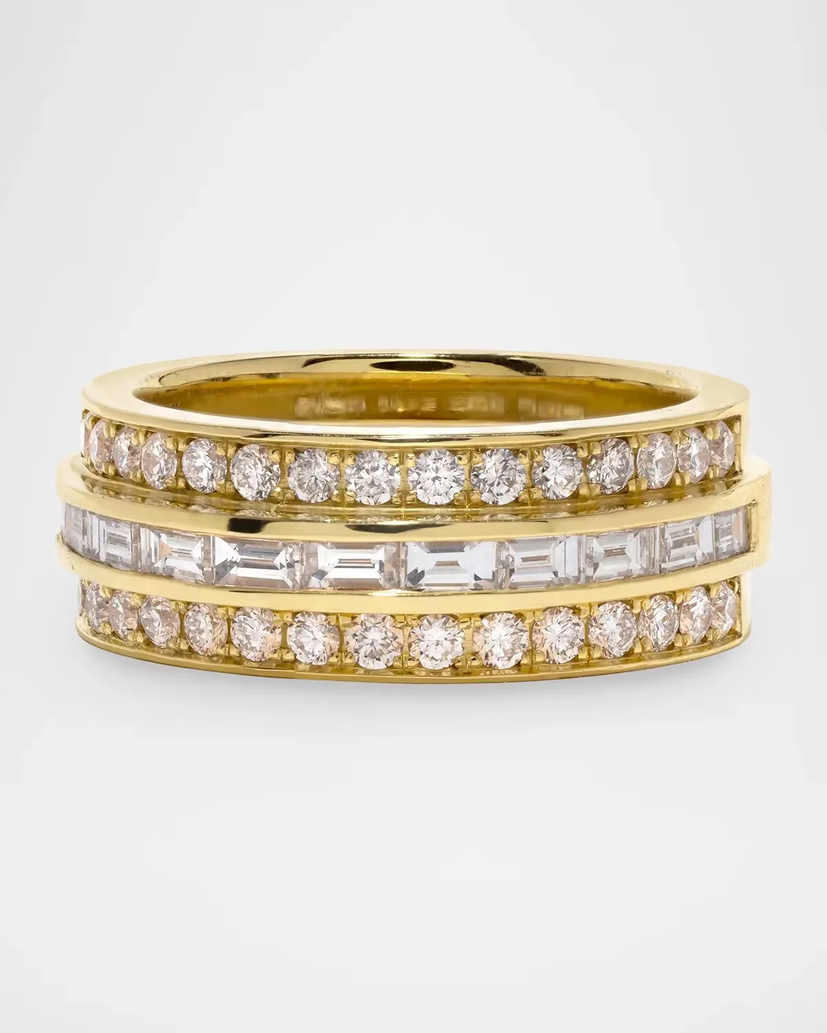 18K Staircase Pave and Baguette Ring by AZLEE