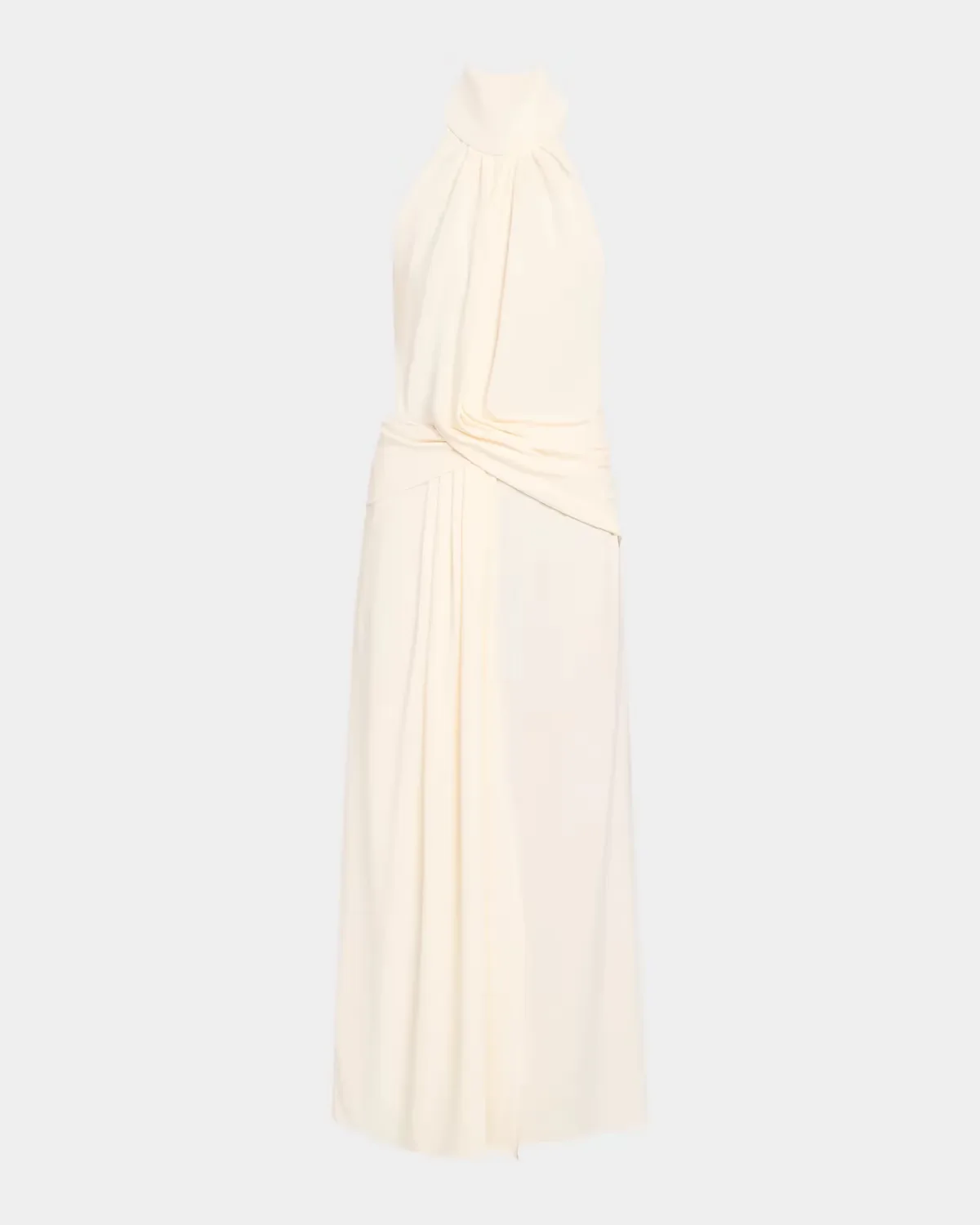 Retro Drape Crepe Halter Ankle Dress