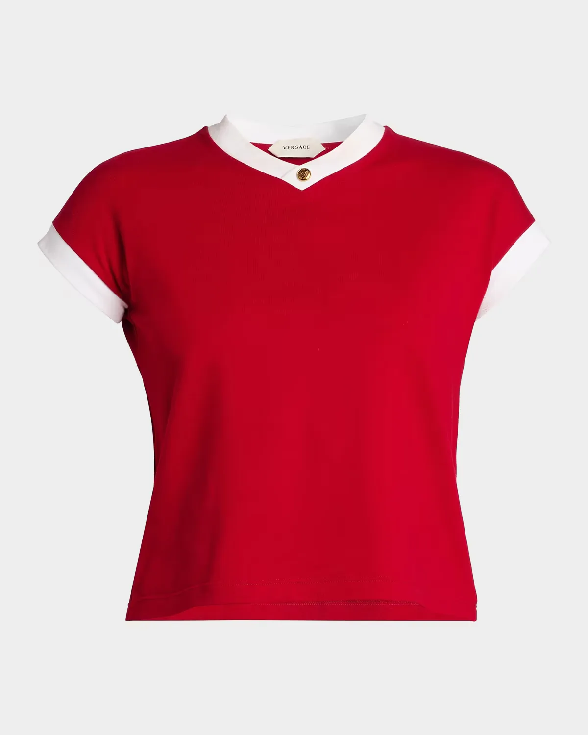 Shrunken V-Neck Ringer Tee by Versace