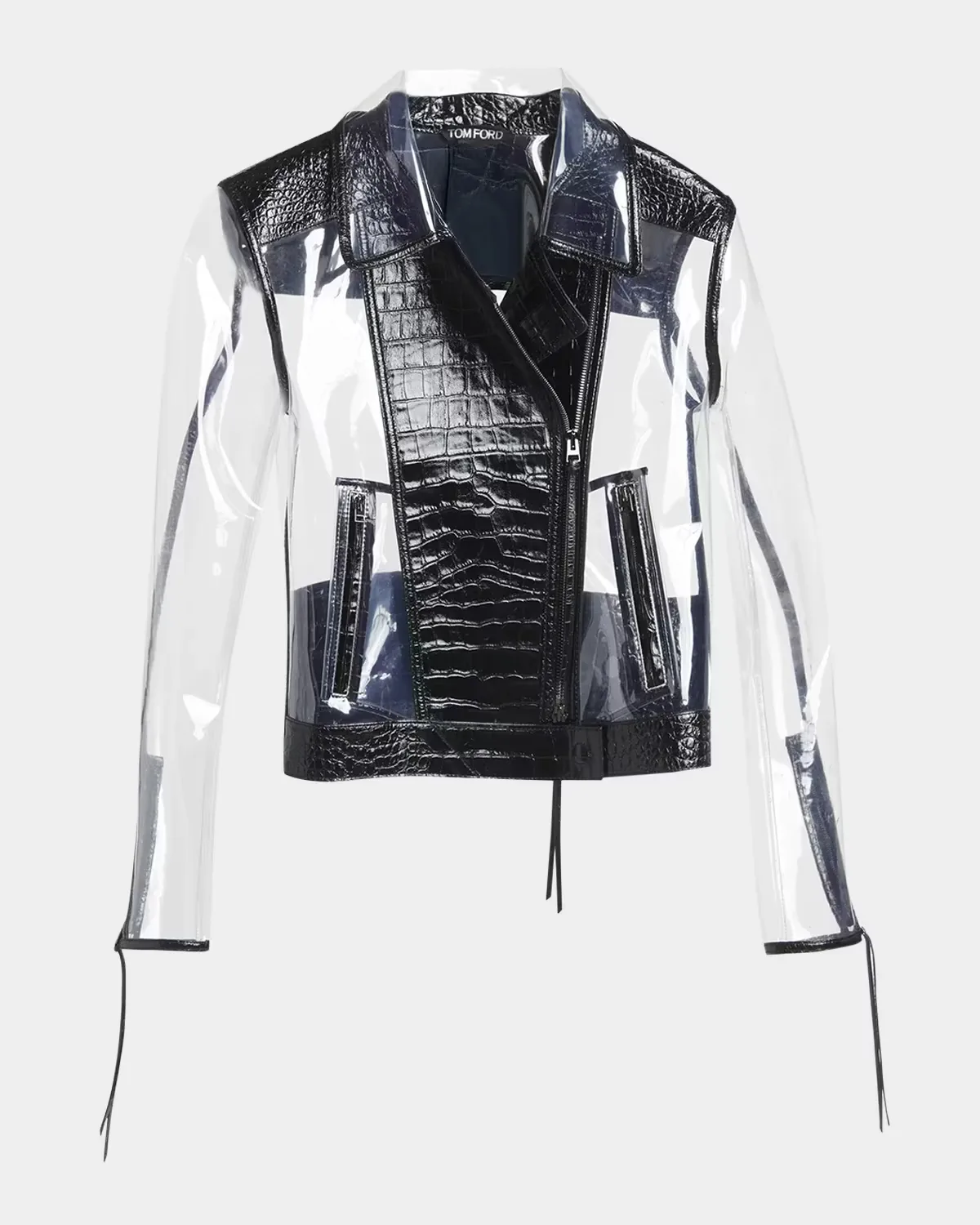 Glass-Effect Technical Croco Leather Moto Jacket by Tom Ford