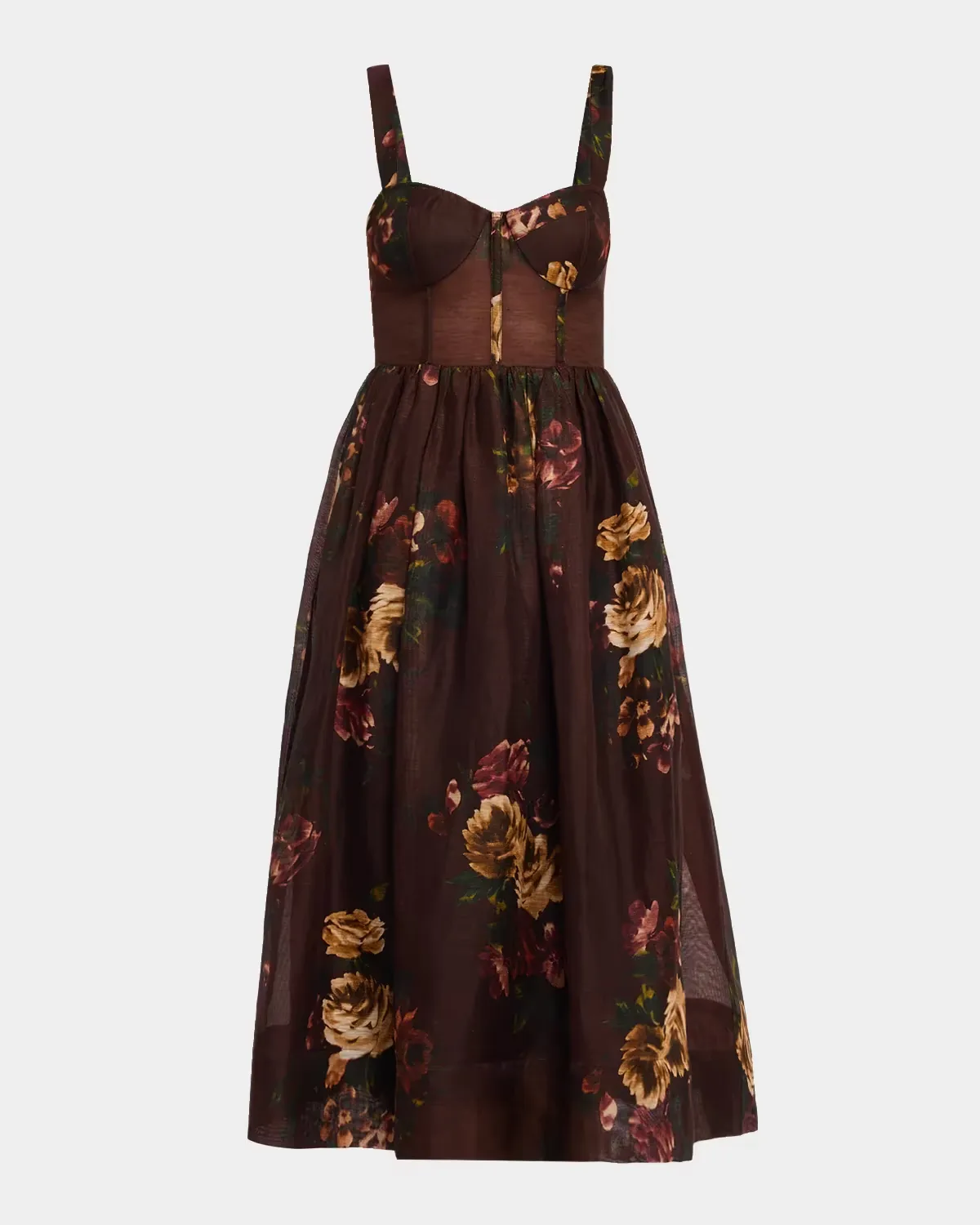 Phoebe Floral Linen and Silk Midi Bustier Dress by Cara Cara