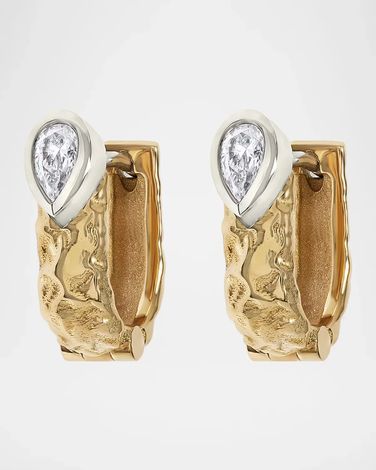 18K Gold and Platinum Weathered Dew Drop Hoop Earrings by AZLEE