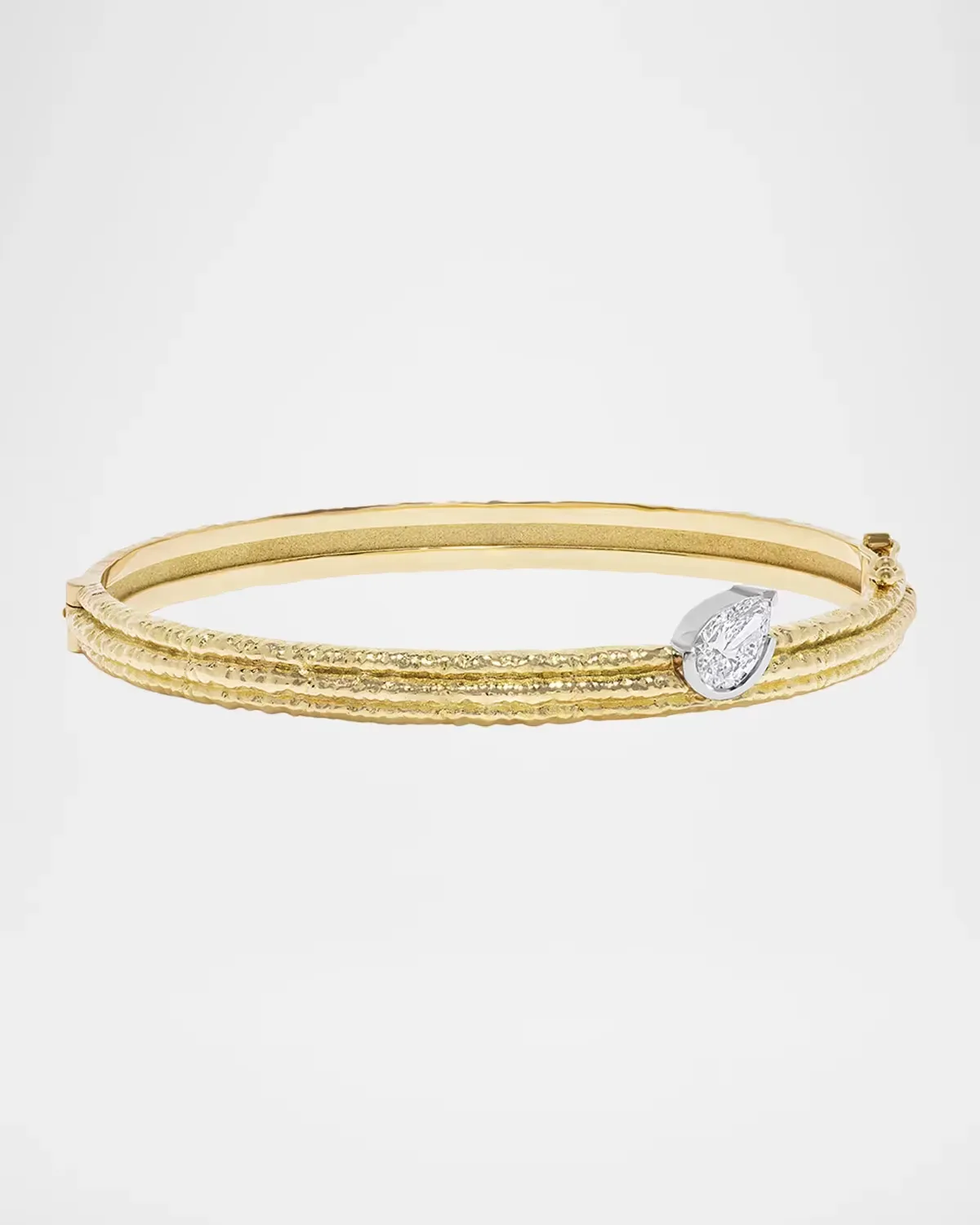 18K Gold and Platinum Weathered Dew Drop Bangle by AZLEE