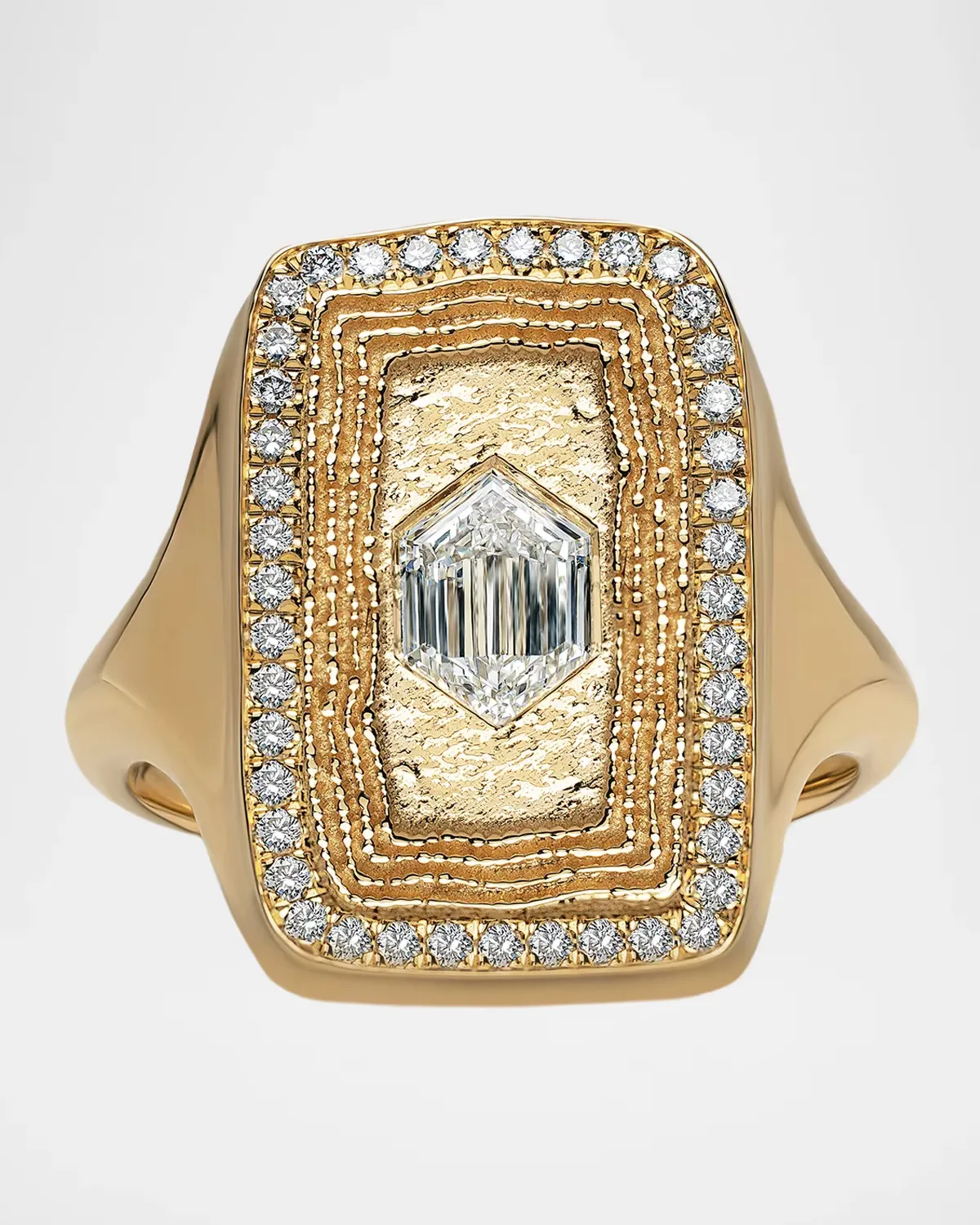 18K Elongated Hexagon Relic Signet Ring by AZLEE