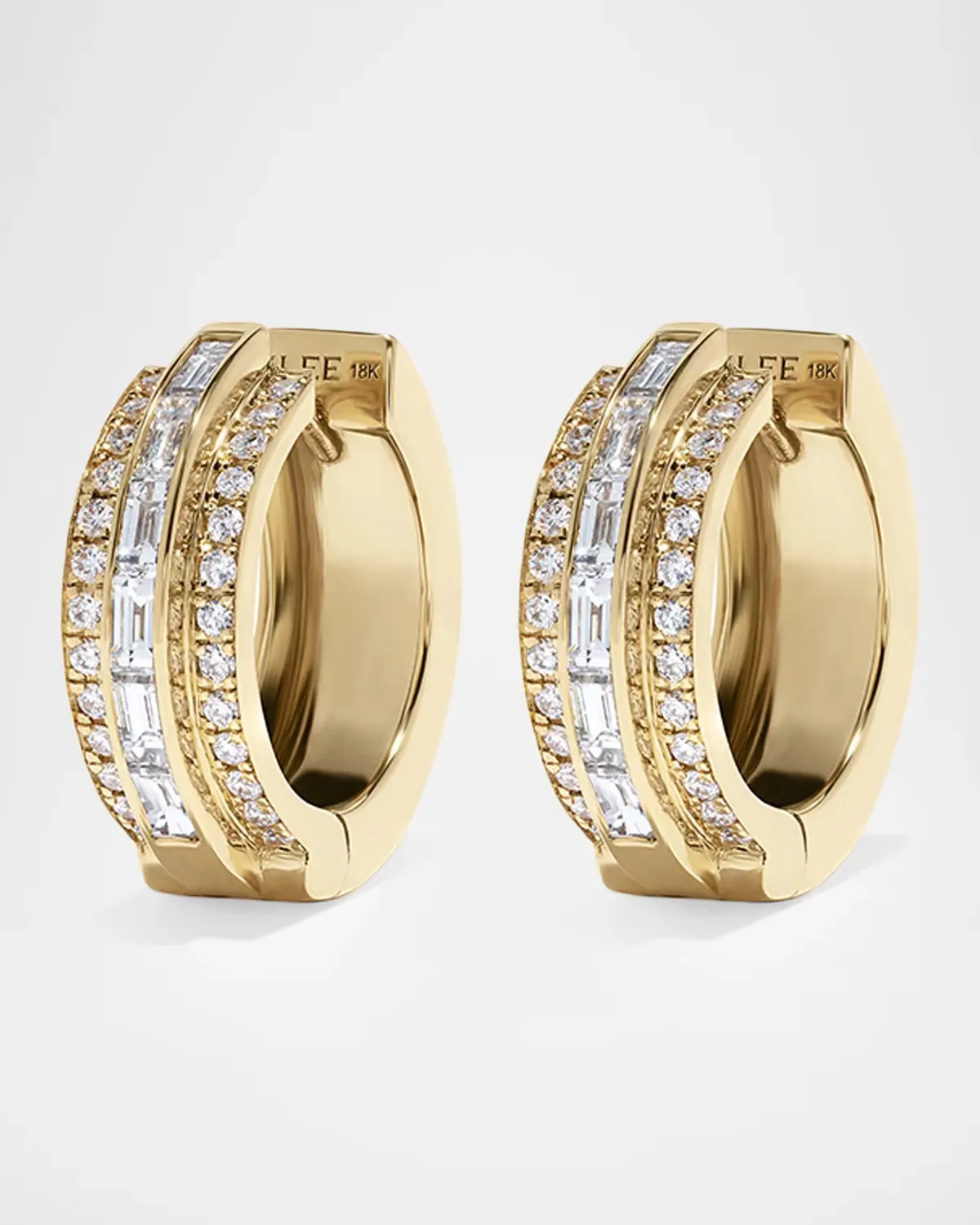 18K Staircase Pave and Baguette Hoop Earrings by AZLEE