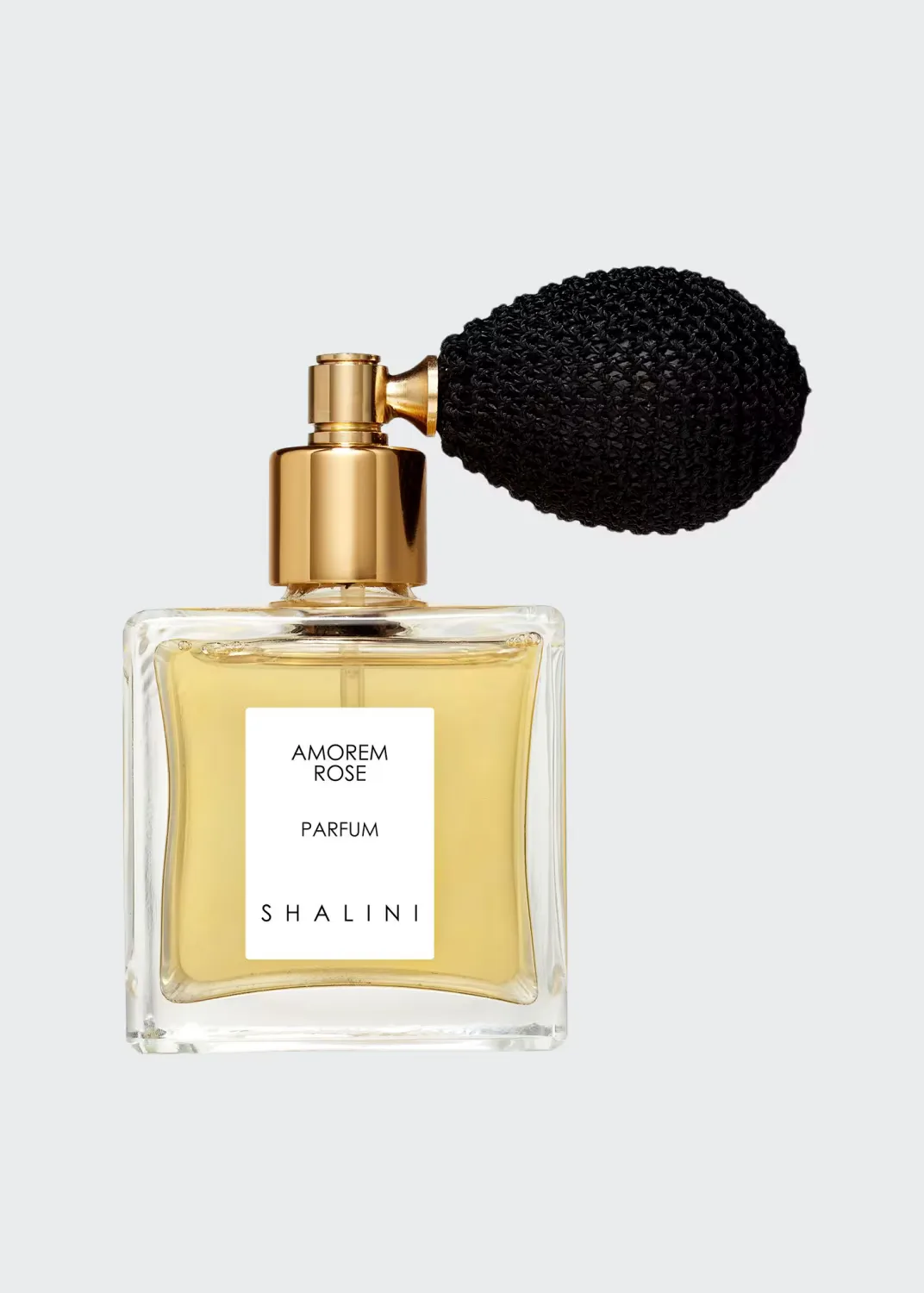 Amorem Rose Cubique Glass Bottle with Black Bulb Atomizer, 1.7 oz. / 50 mL by Shalini Parfum