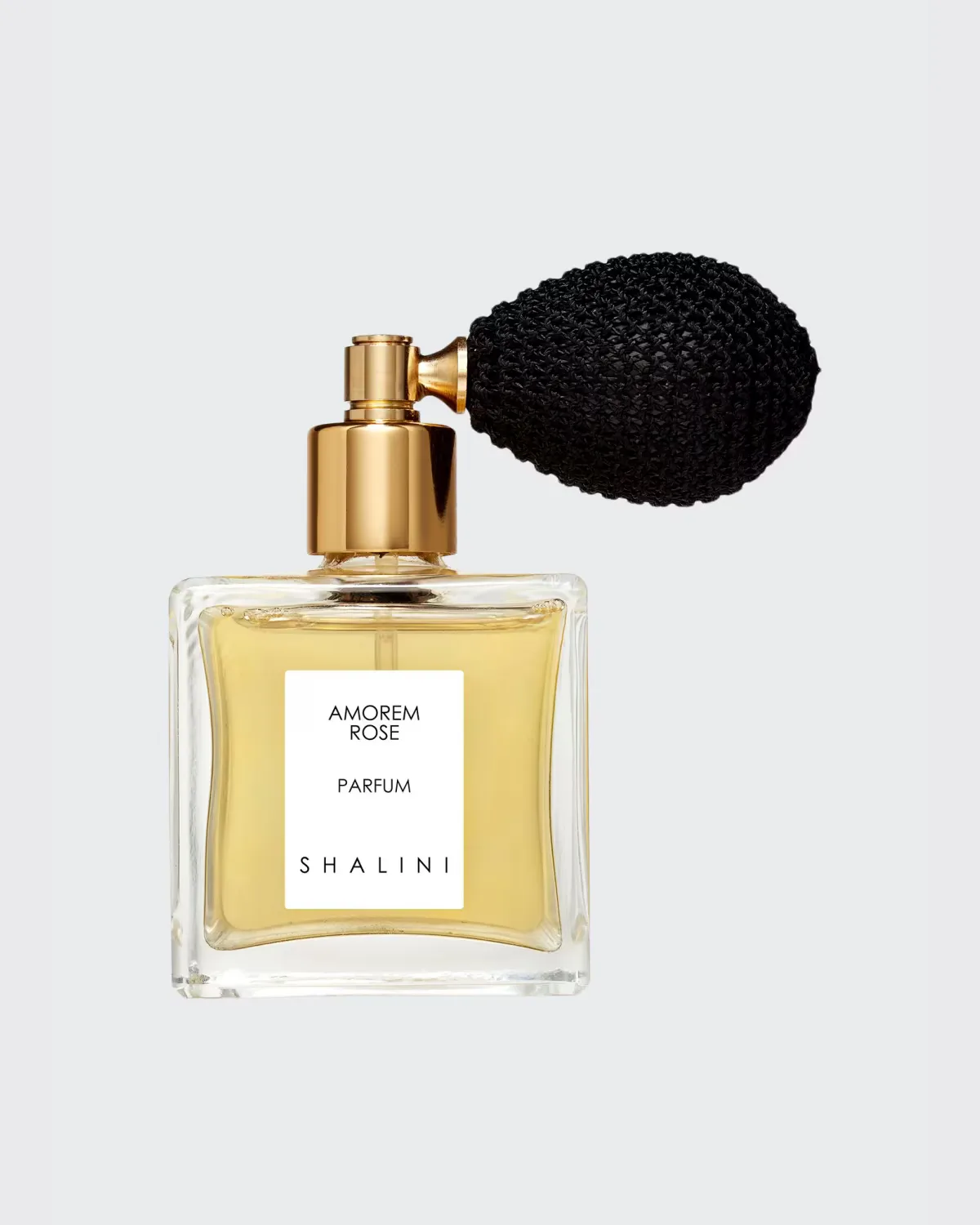 Amorem Rose Cubique Glass Bottle with Black Bulb Atomizer, 1.7 oz. / 50 mL by Shalini Parfum