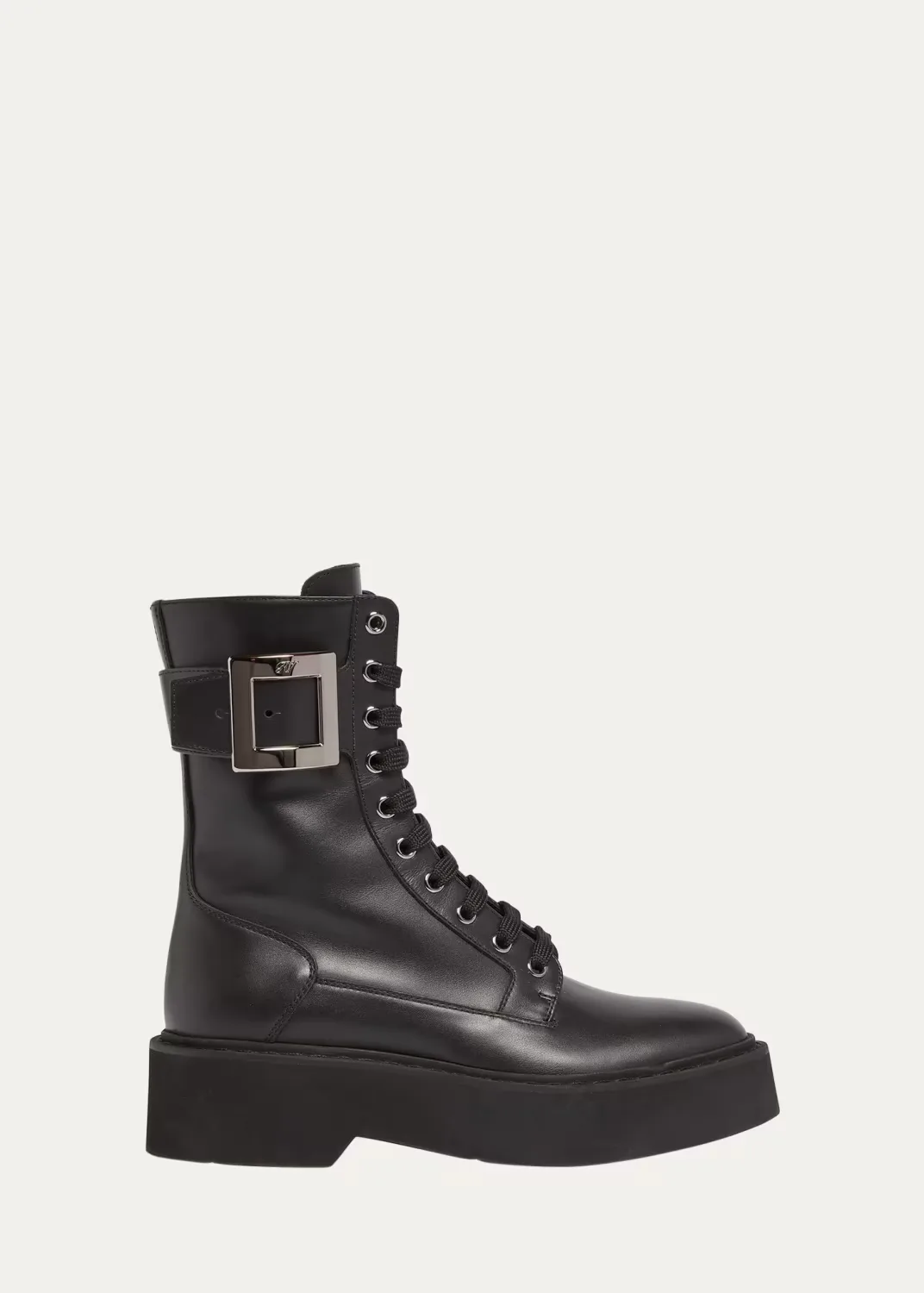 Viv Rangers Leather Buckle Combat Boots by Roger Vivier