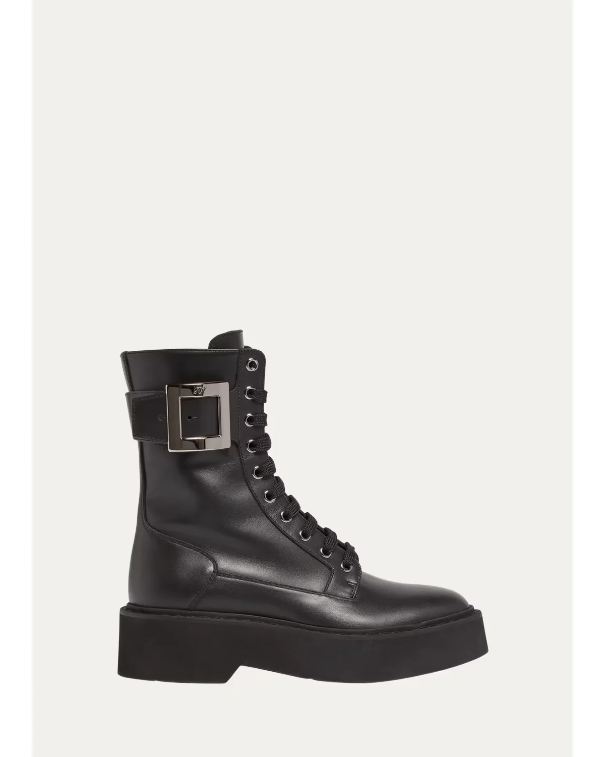 Viv Rangers Leather Buckle Combat Boots by Roger Vivier