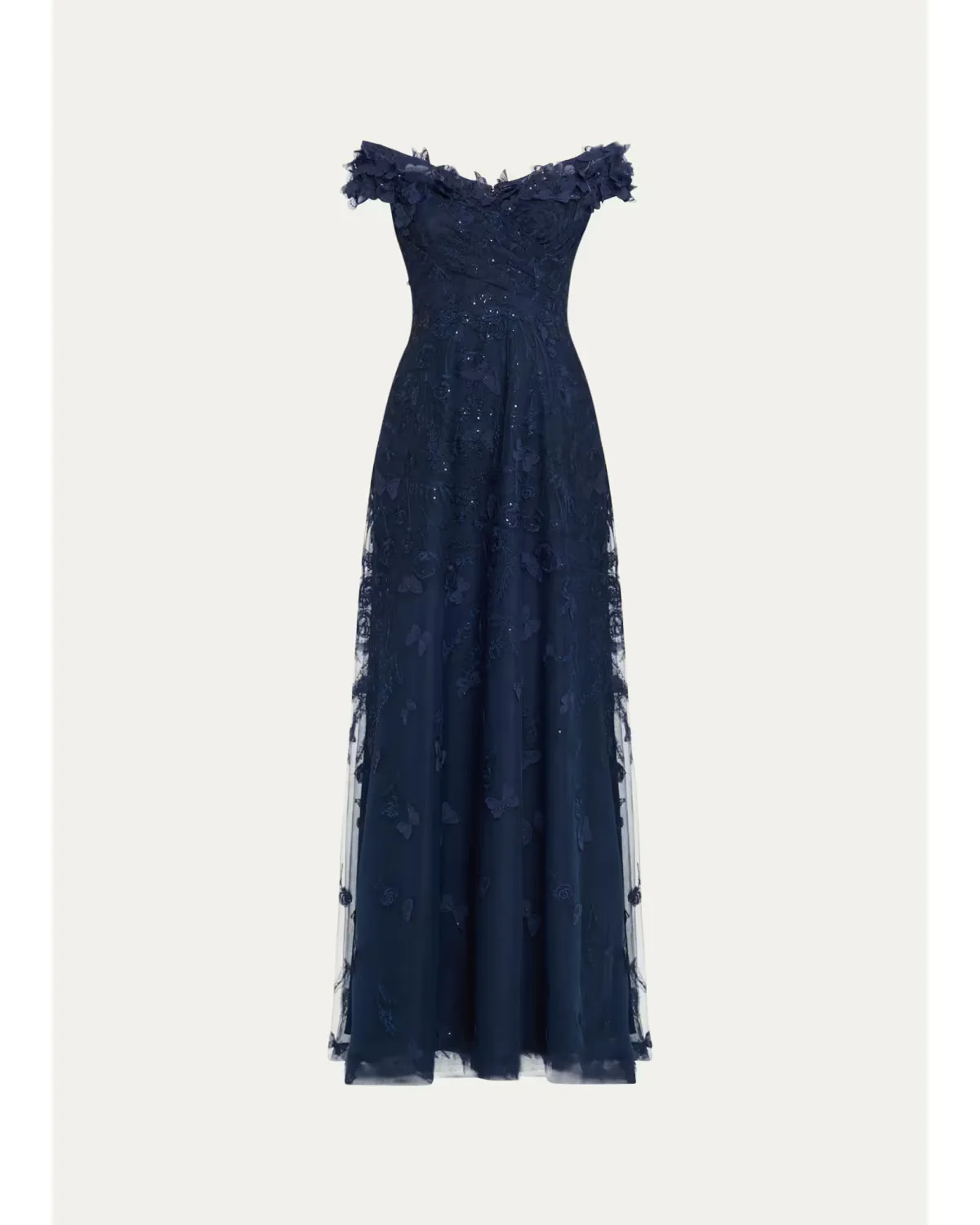Off-Shoulder Floral-Embroidered Tulle Gown by Teri Jon