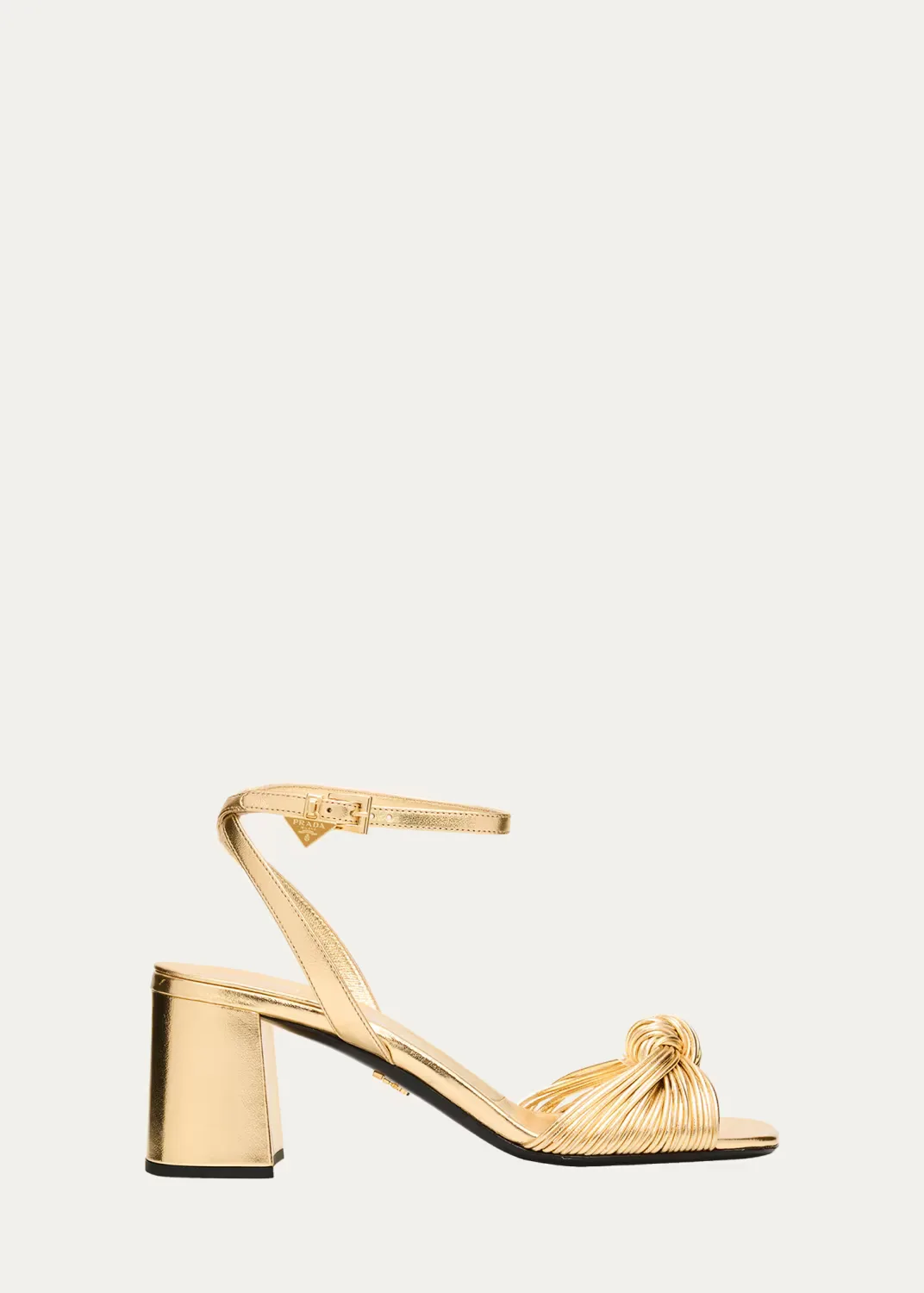 65mm Knotted Metallic Leather Sandals by Prada