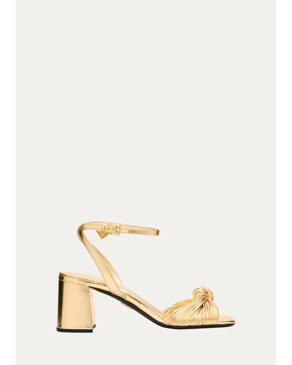65mm Knotted Metallic Leather Sandals by Prada