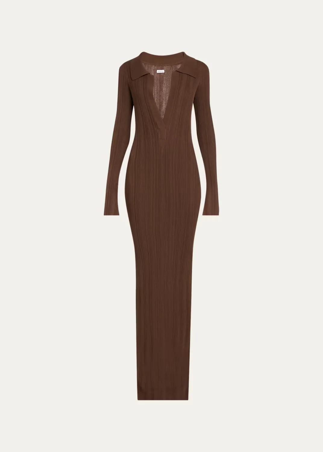 Rib-Knit Collared Maxi Dress
