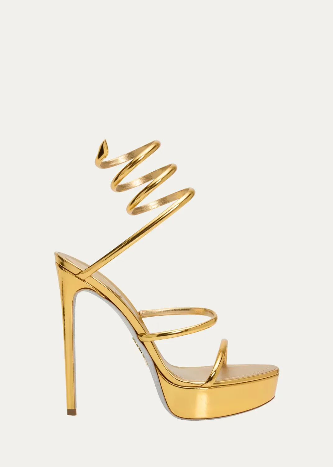 130mm Metallic Leather Platform Snake-Wrap Sandals by Rene Caovilla