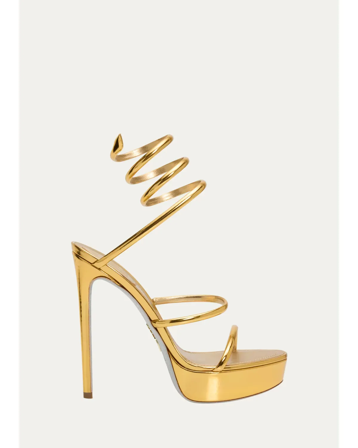 130mm Metallic Leather Platform Snake-Wrap Sandals