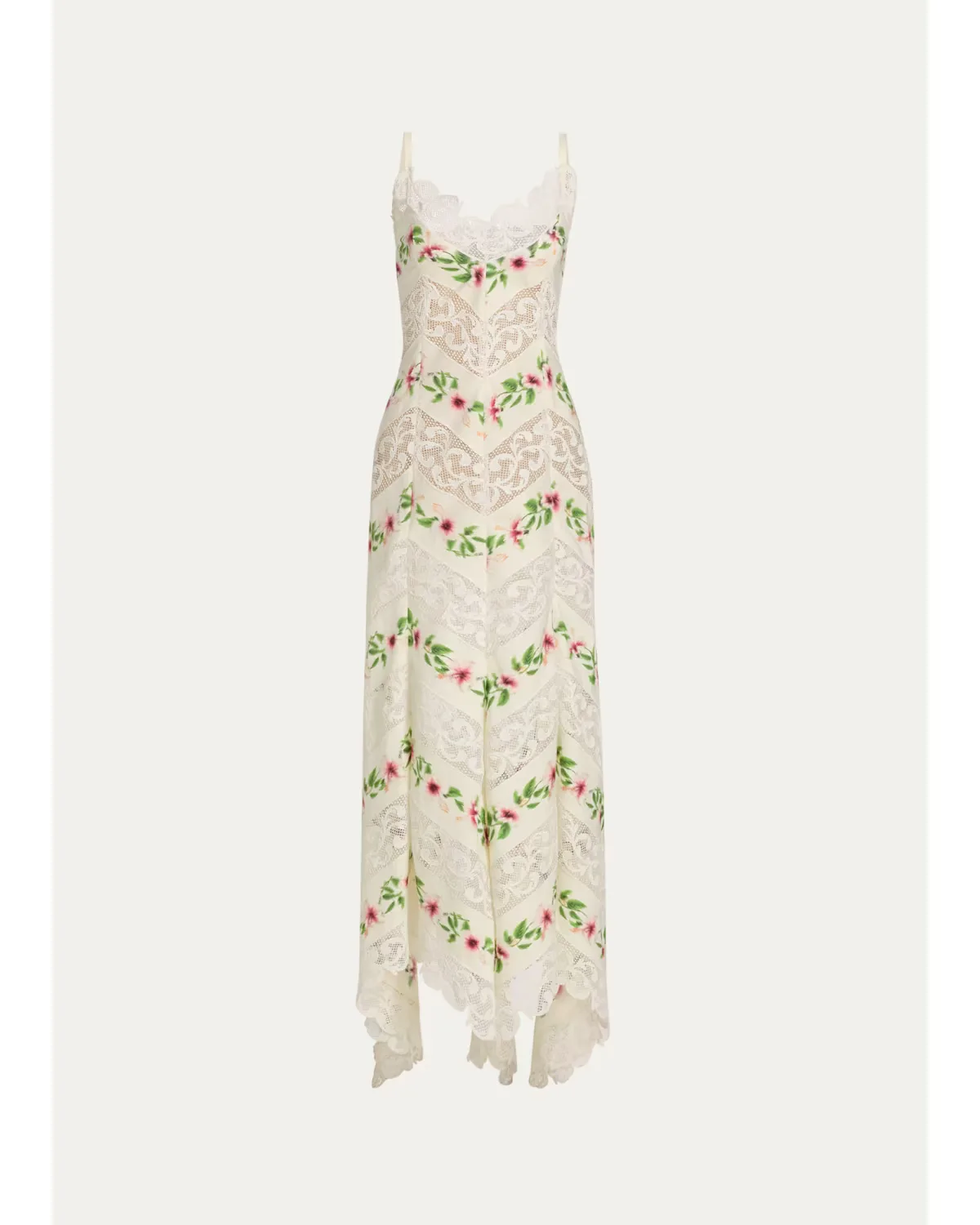 Sleeveless Chine Hibiscus Floral Chevron Maxi Dress by Oscar de la Renta
