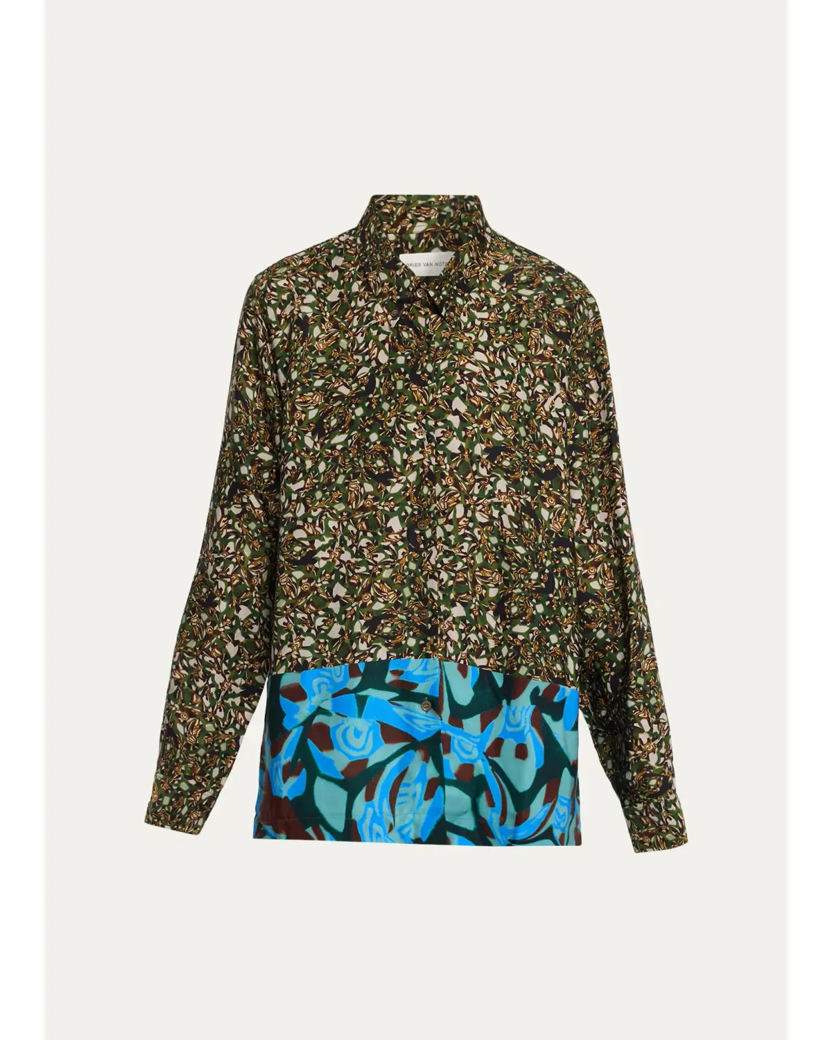 Colorblock Marble-Print Button-Down Shirt by Dries Van Noten