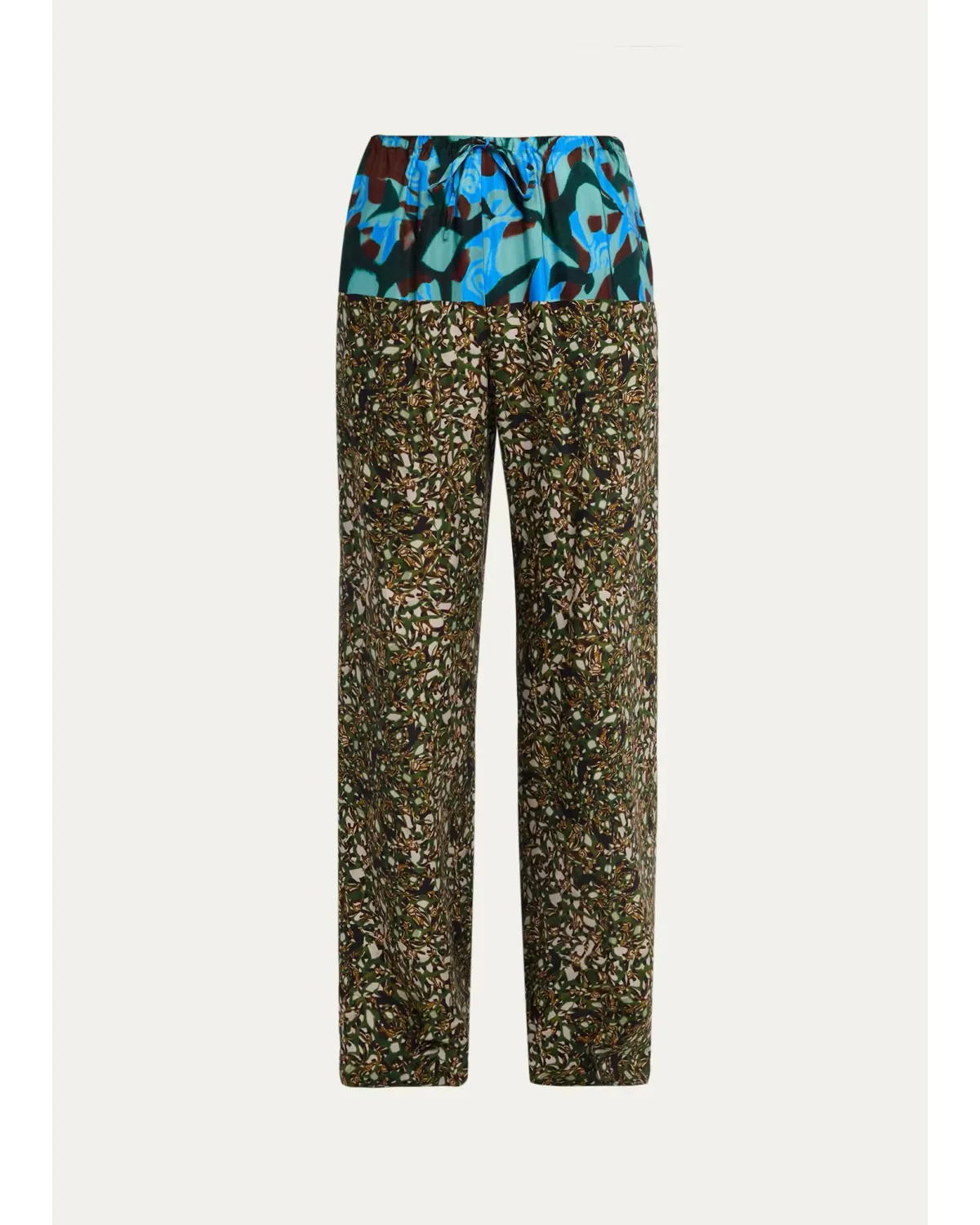 Mixed Marbled-Print Wide-Leg Drawstring Pants by Dries Van Noten