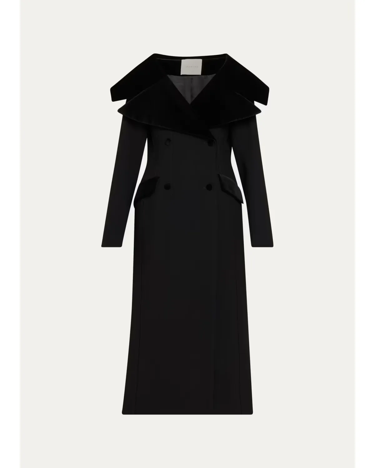 Wool and Velvet Double-Breasted Long Hourglass Coat by Liberowe