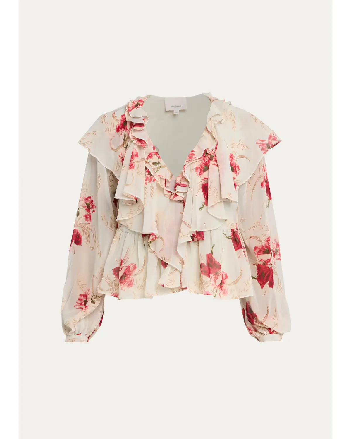 Wilted Poppy Ruffle Chiffon Blouse by Cinq  Sept