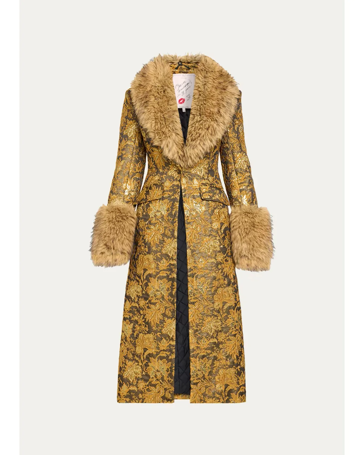 Ivella Floral Jacquard Fur-Trim Coat by Cinq  Sept