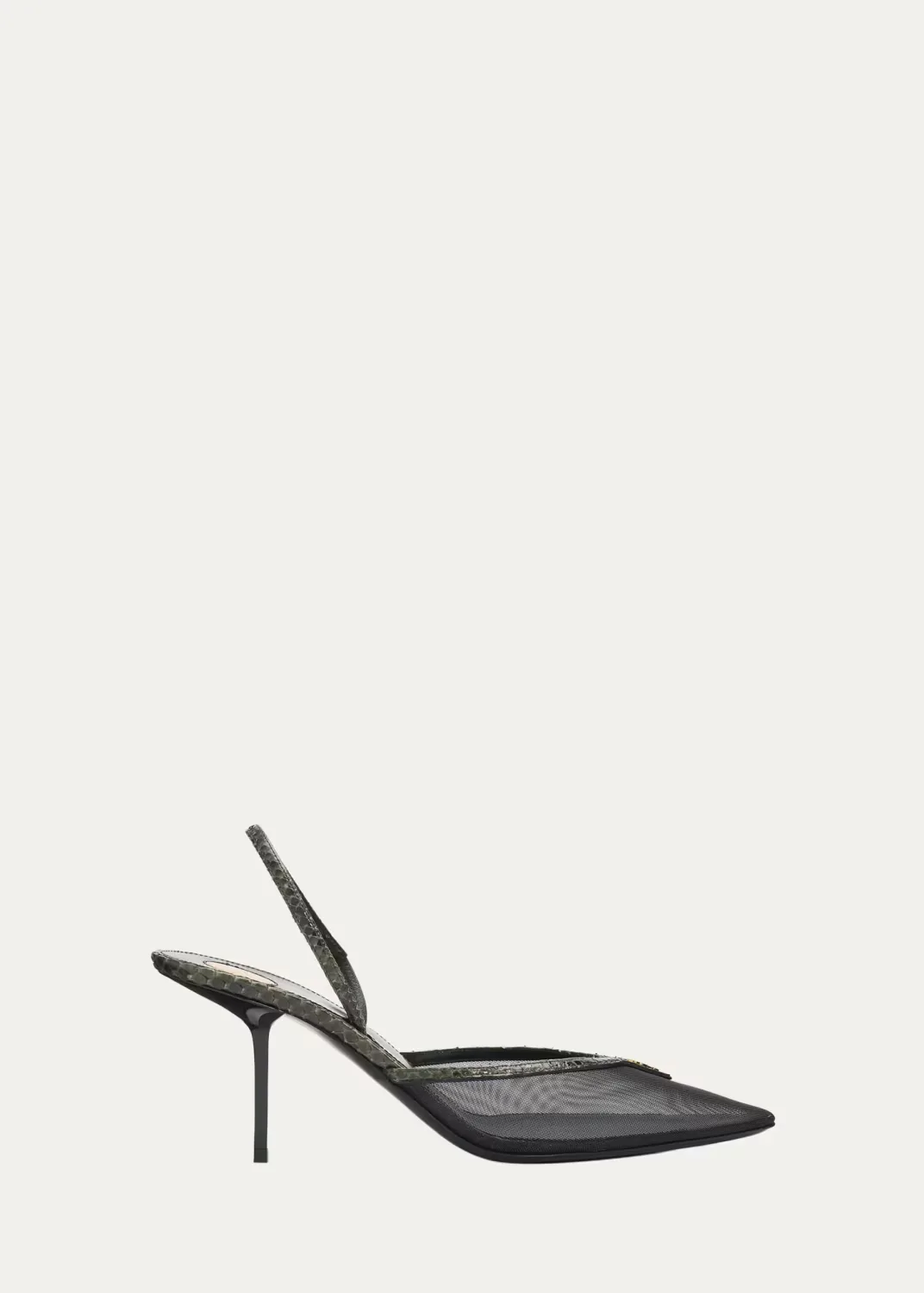 90mm Mesh and Python-Embossed Leather Slingback Pumps