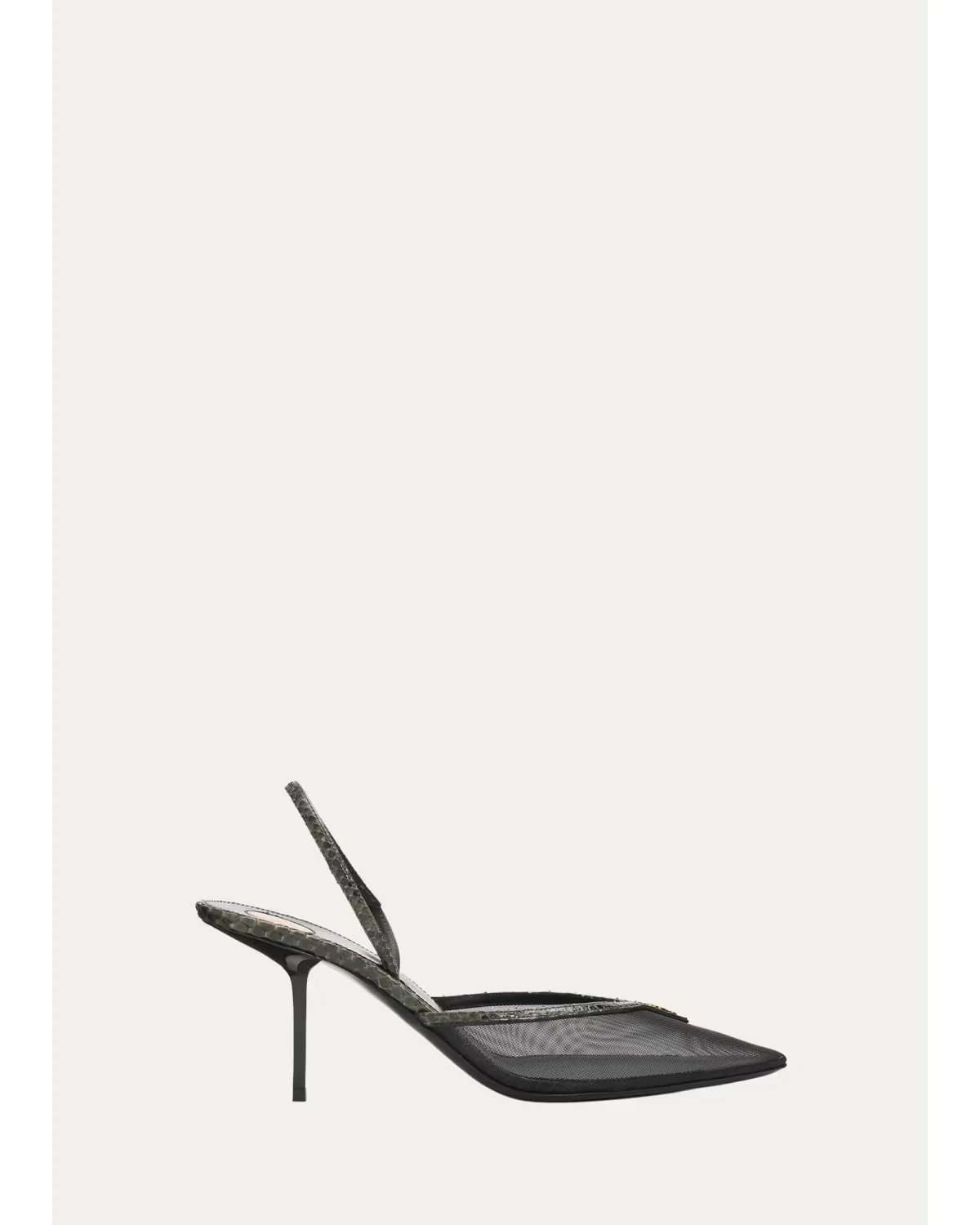 90mm Mesh and Python-Embossed Leather Slingback Pumps by Saint Laurent