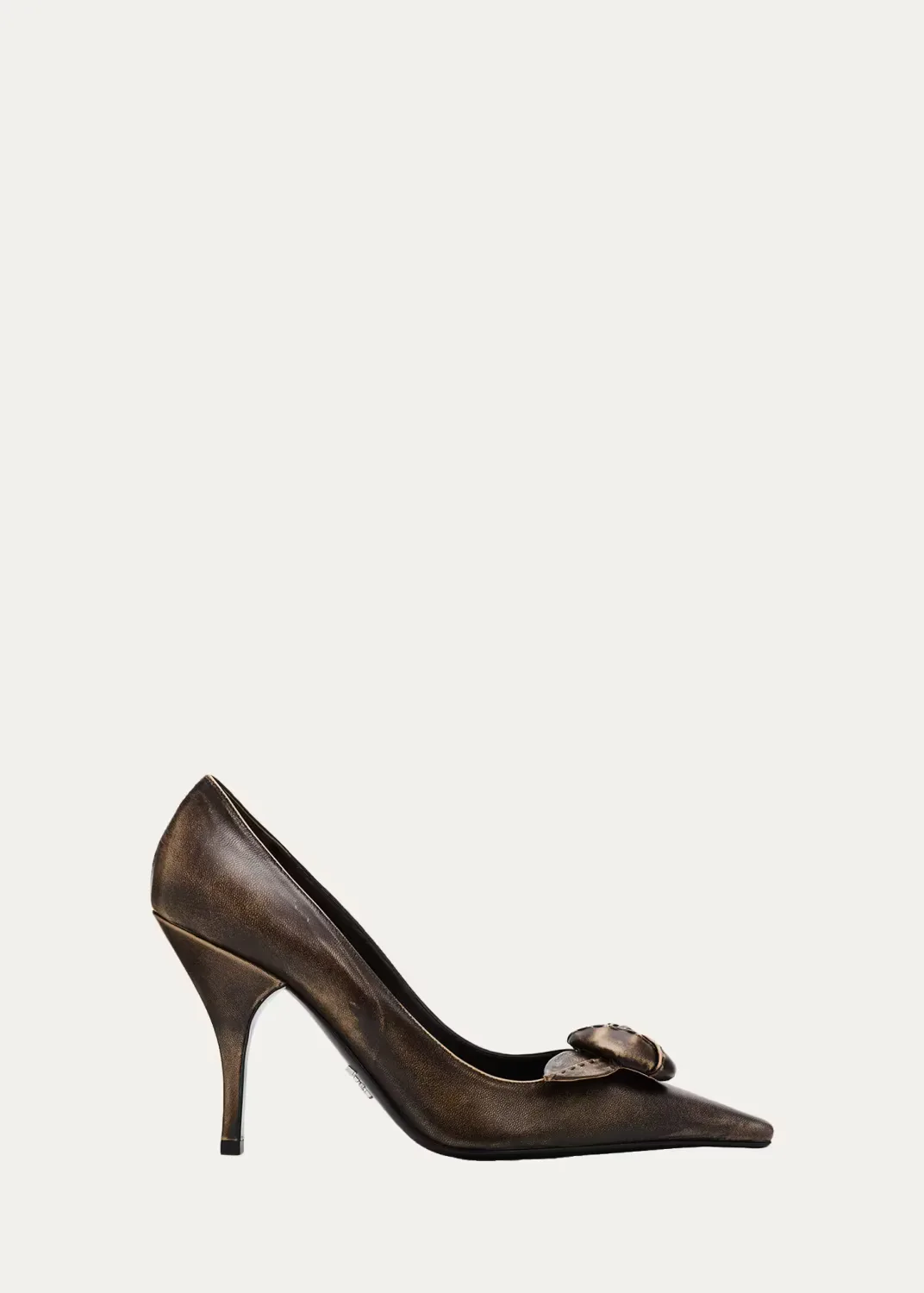 95mm Rosette Distressed Leather Pumps by Prada