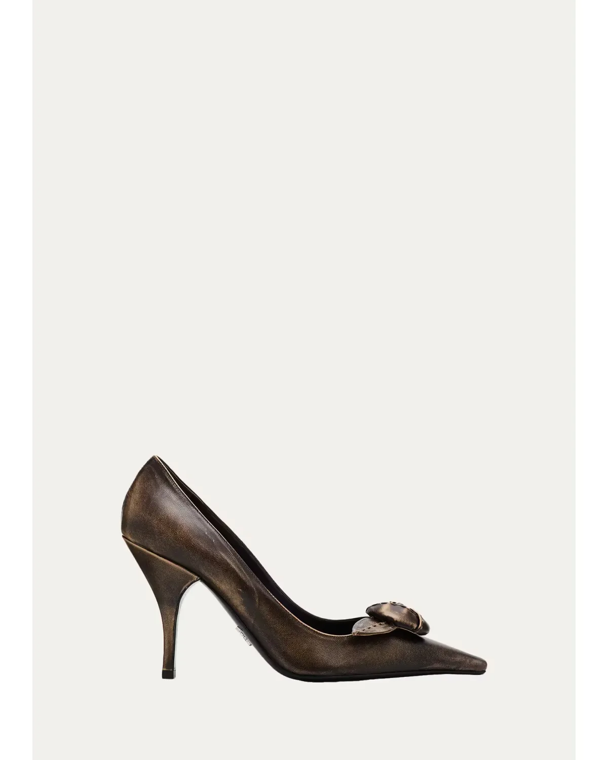 95mm Rosette Distressed Leather Pumps by Prada