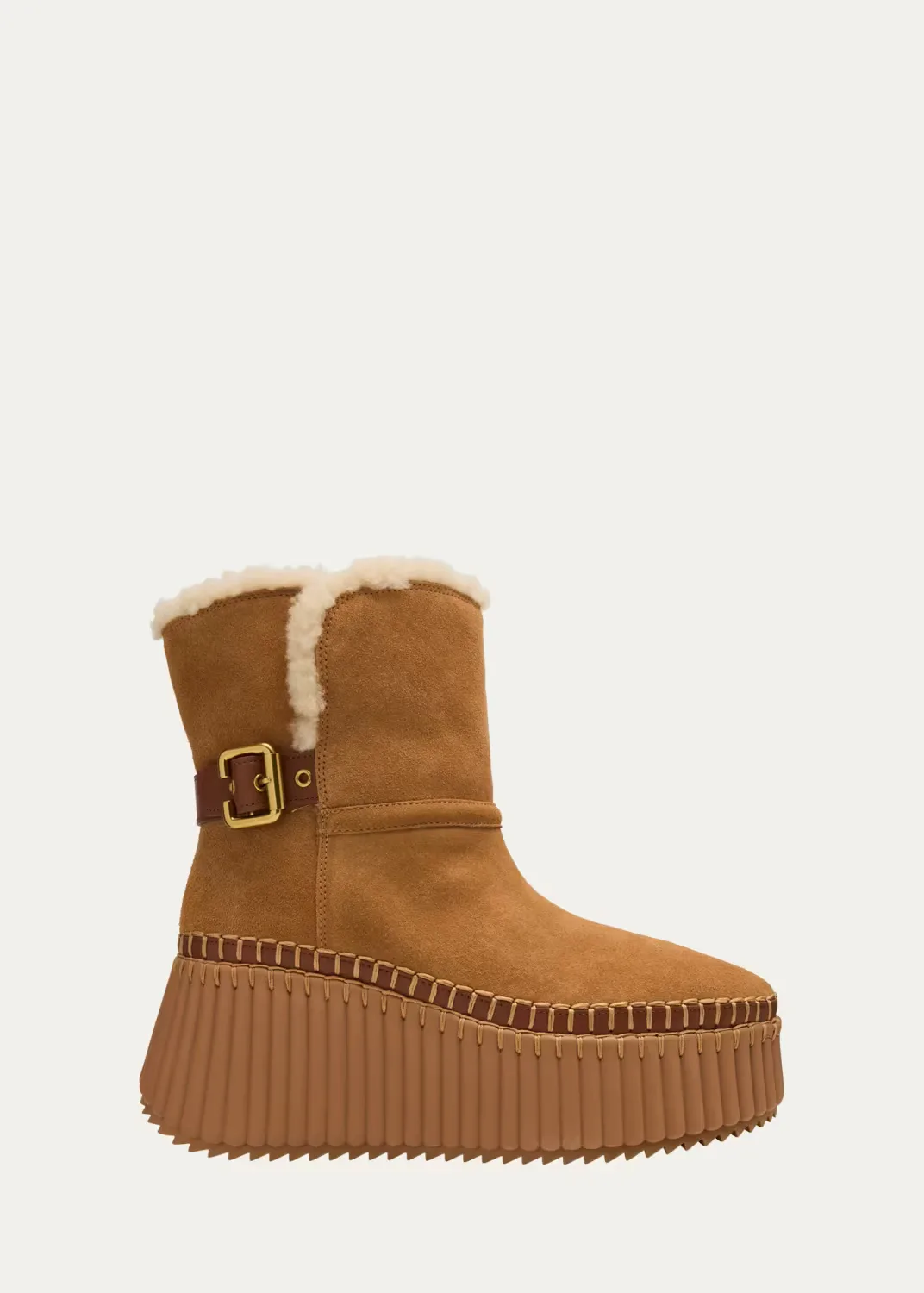 Nama Shearling-Lined Suede Ankle Boots by Chloé