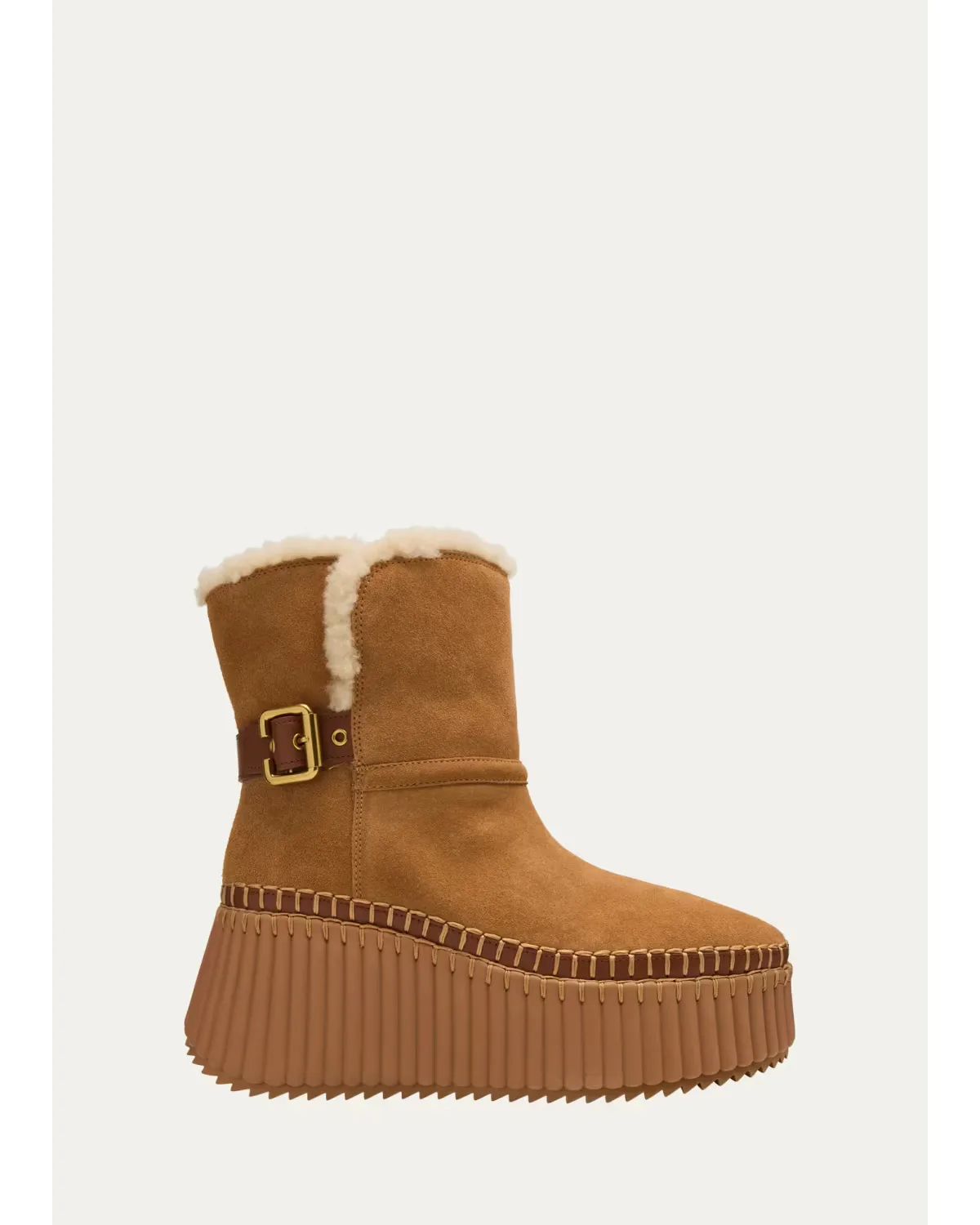 Nama Shearling-Lined Suede Ankle Boots by Chloé