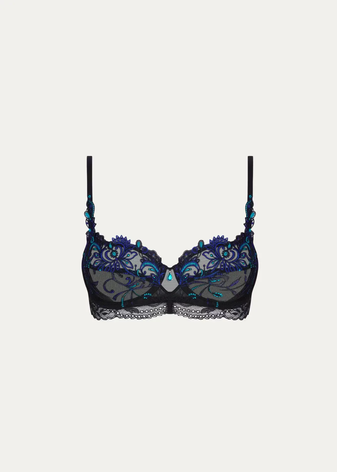 Embroidered Lace-Trim Demi Bra