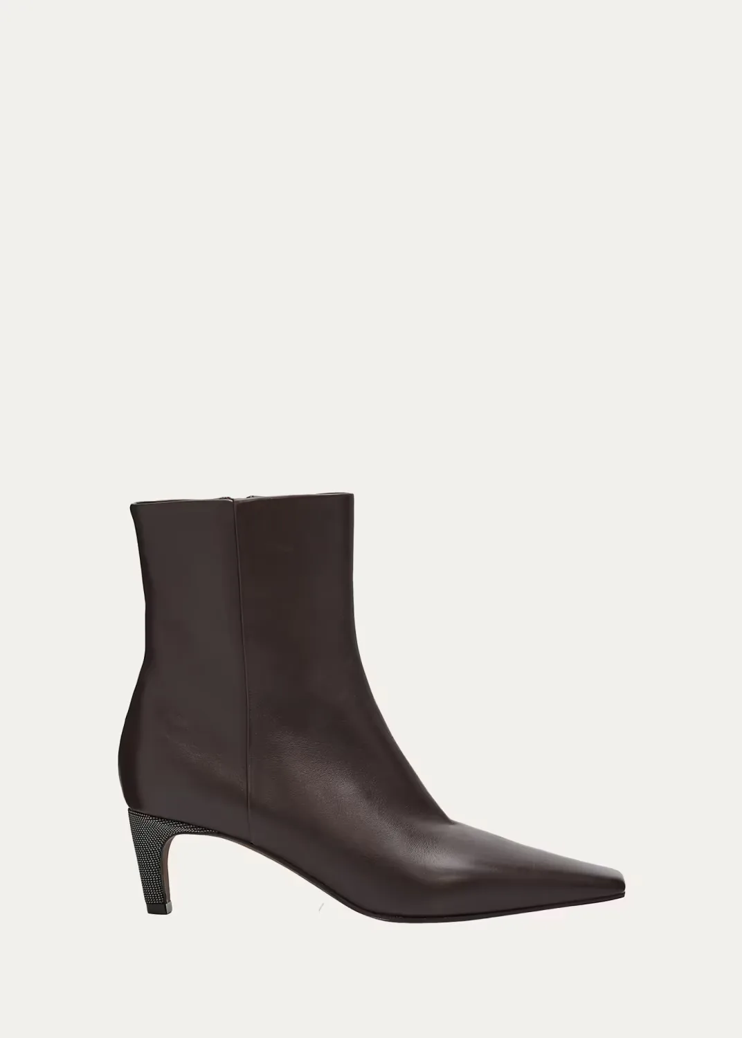 55mm Monili Heel Leather Ankle Booties by Brunello Cucinelli