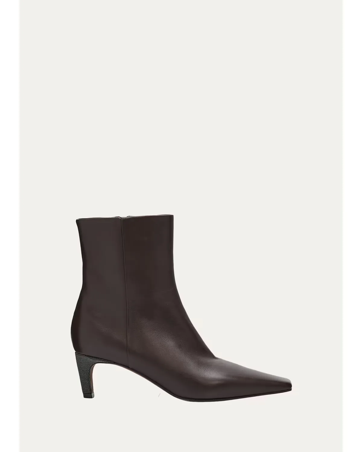 55mm Monili Heel Leather Ankle Booties by Brunello Cucinelli