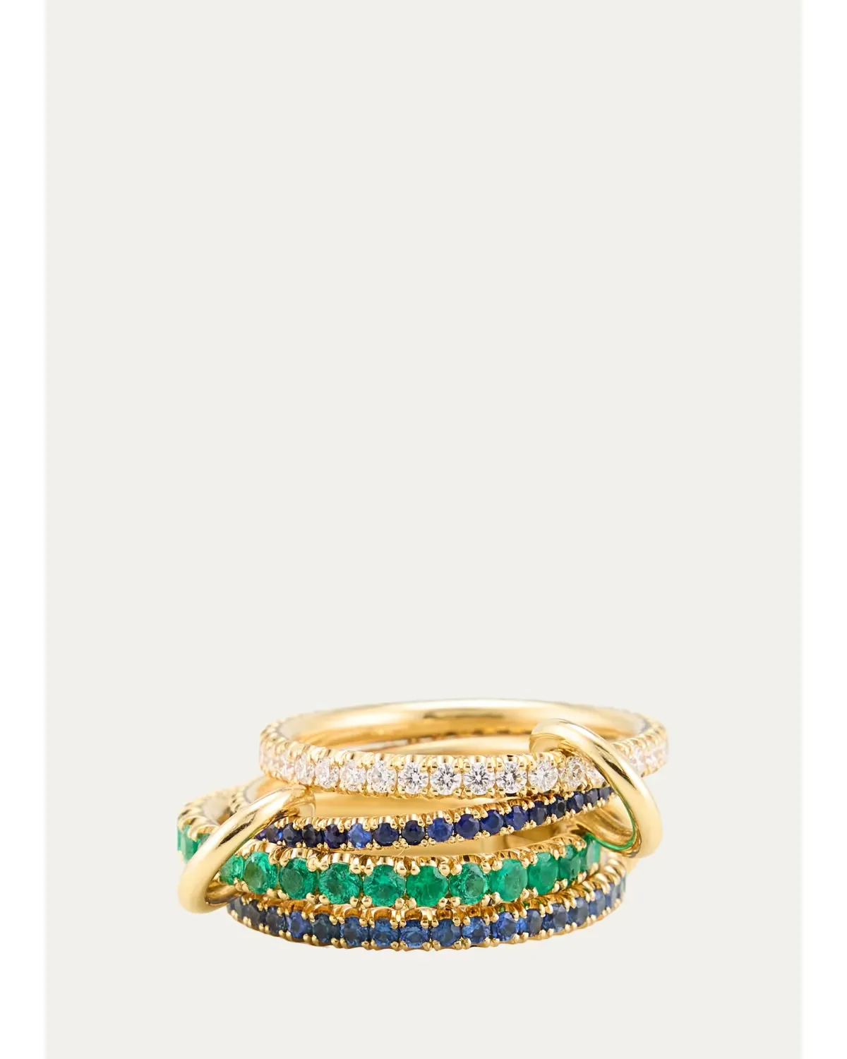 18K Custom 4-Band Ring with Diamonds, Emeralds, and Sapphires by Spinelli Kilcollin
